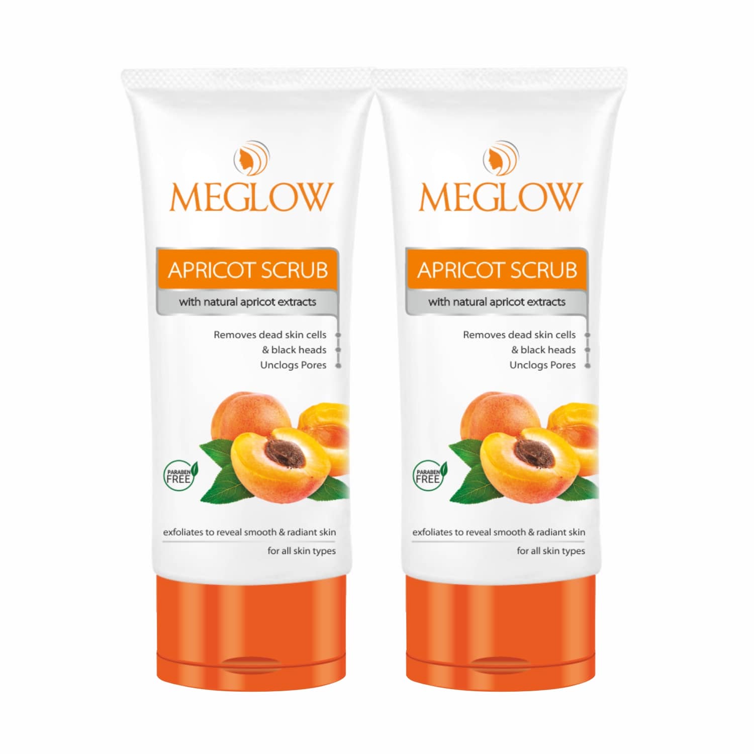 Meglow Apricot Scrub with Natural Extracts Gentle Exfoliation & Soft Skin - 70g Each ( Pack of 2)