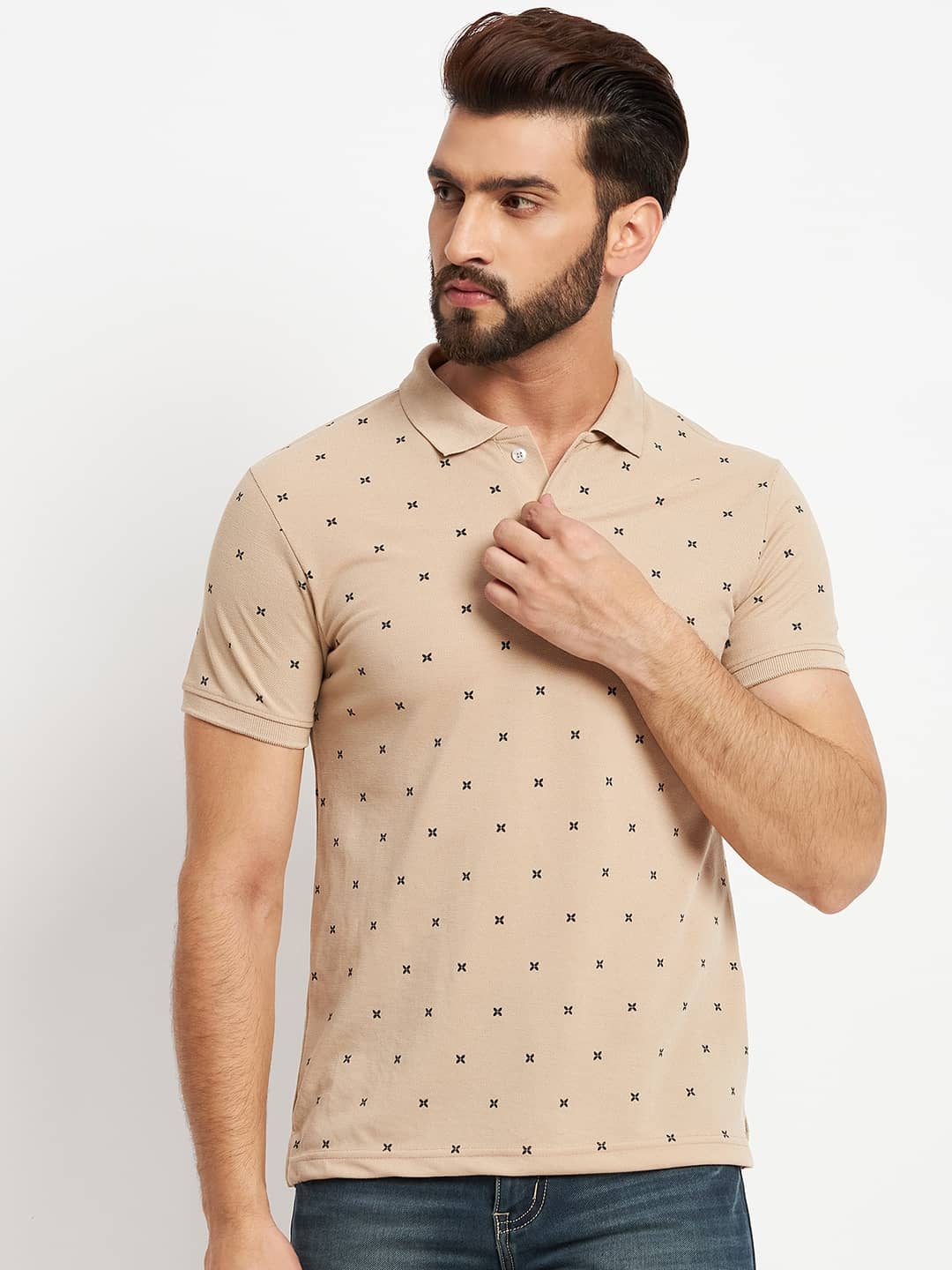 RELANE Pack of 1 Cotton Blend Regular Fit Printed Half Sleeves Men's Polo T Shirt ( Lavender )