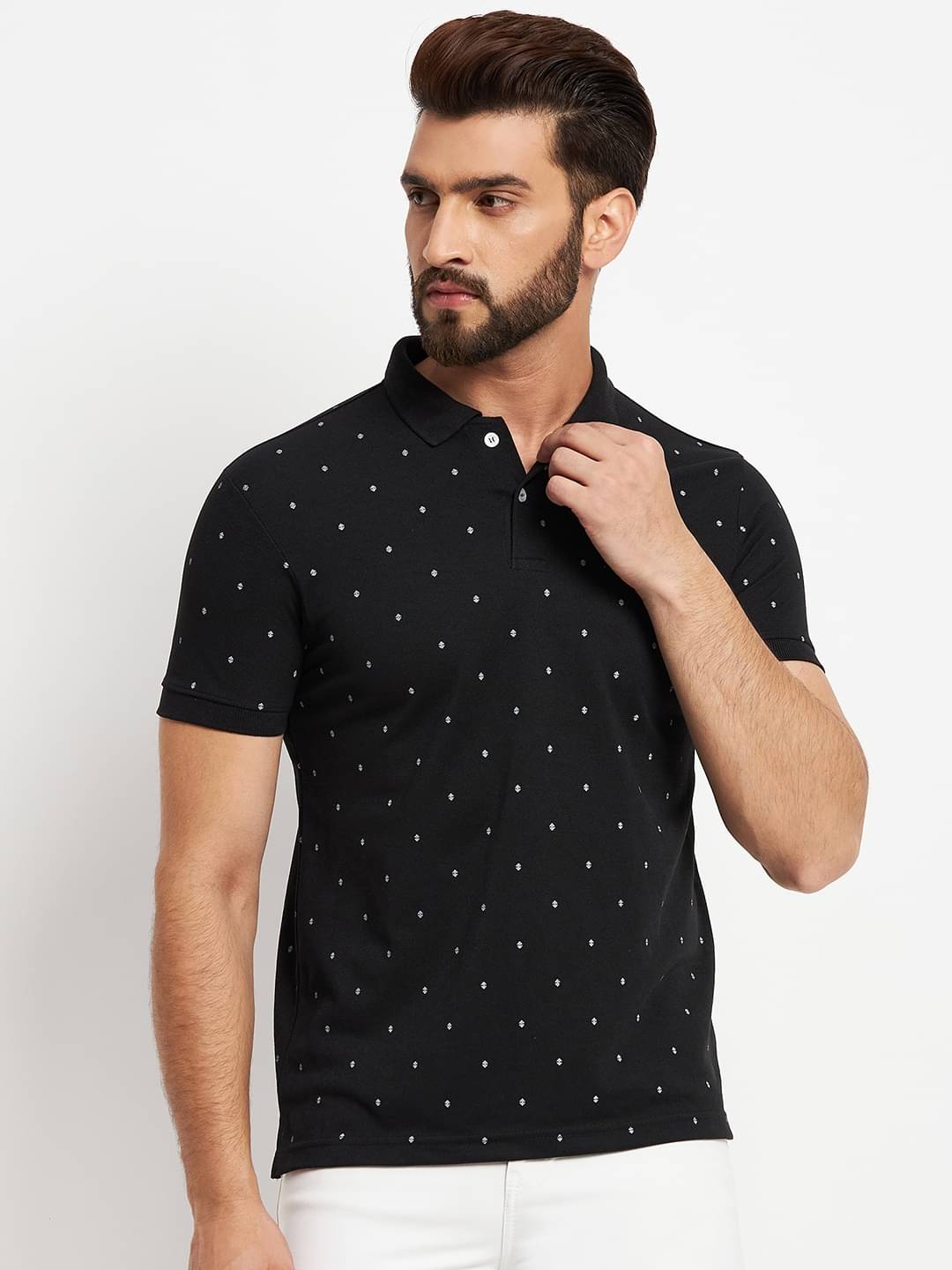     			RELANE Pack of 1 Cotton Blend Regular Fit Printed Half Sleeves Men's Polo T Shirt ( Black )