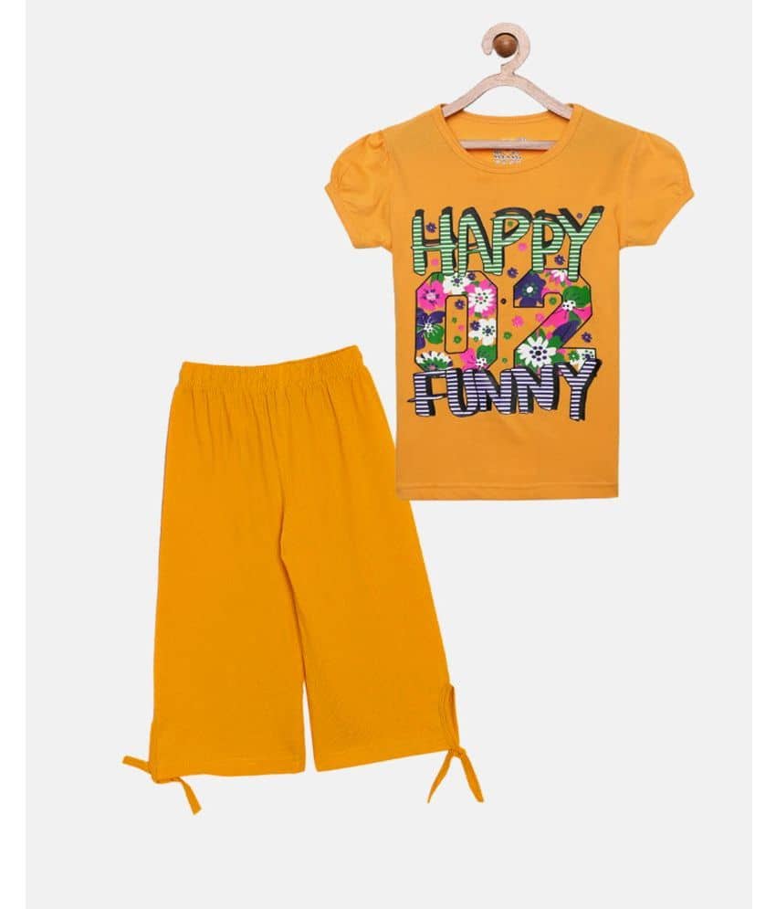 Sini Mini Pack of 1 Girls Cotton Top With Capris ( Mustard )