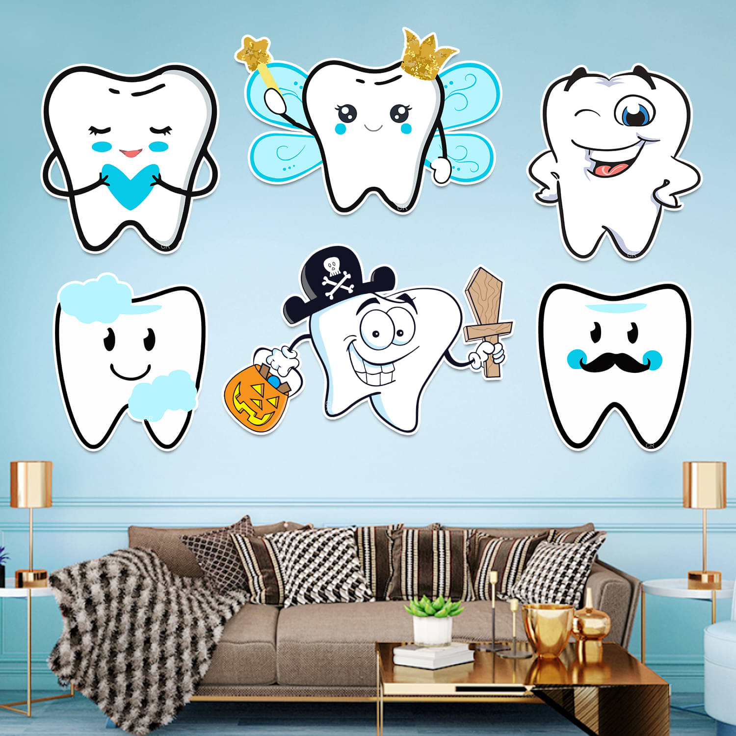     			Zyozi 6 pcs I Got My First Tooth Cardstock Cutout with 1 pc Gluedot, First Tooth Decoration Items for Baby, 1st Teeth Decoration Items,Rice Ceremony Cardstock/Rice Ceremony Decoration Kit (Blue)
