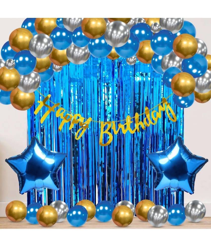     			Zyozi Birthday Decoration kit for Boys- 41 Pcs with Foil Curtain/Bday Supplies Items with Gold Foil Bunting, Star Foil Baloons/Happy BirthDay Props for Kids, Baby Girl Gifts Set (Blue)