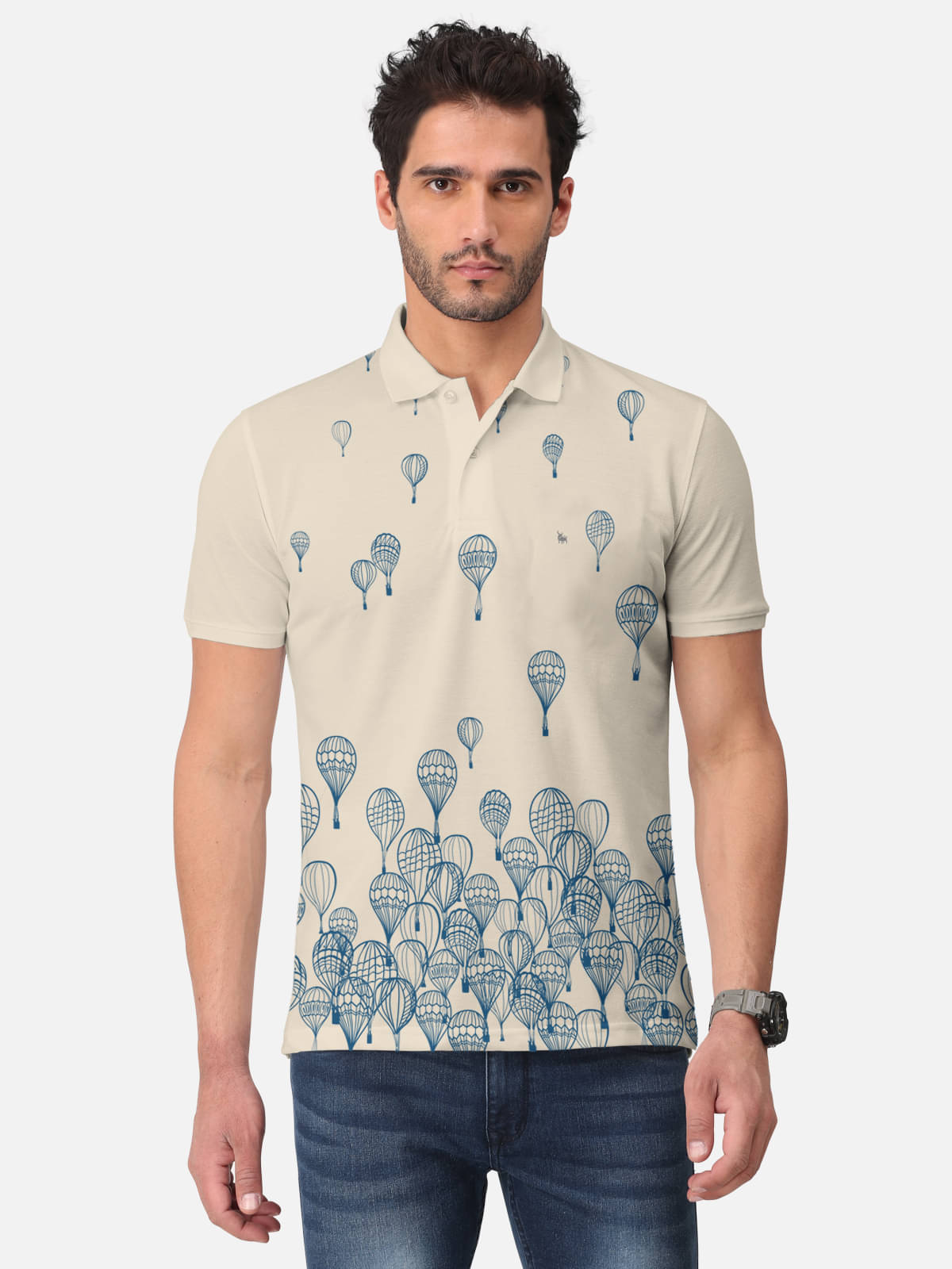 BULLMER Pack of 1 Cotton Blend Regular Fit Printed Half Sleeves Men's Polo T Shirt ( Beige ) BULLMER Pack of 1 Cotton Blend Regular Fit Printed Half Sleeves Men's Polo T Shirt ( Beige )