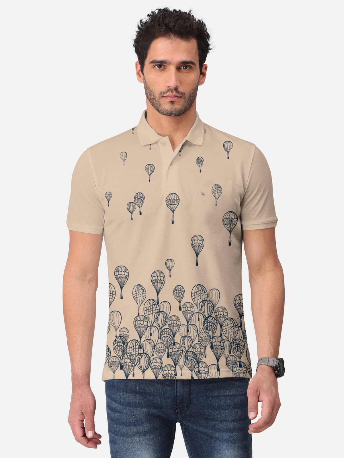     			BULLMER Pack of 1 Cotton Blend Regular Fit Printed Half Sleeves Men's Polo T Shirt ( Khaki )