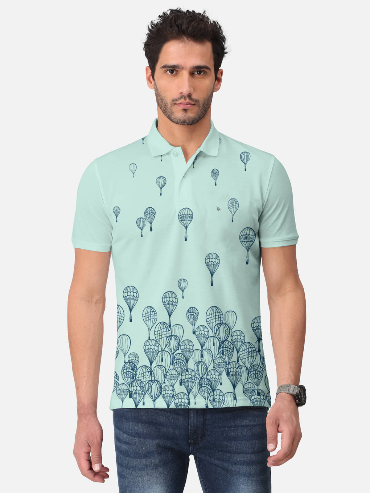     			BULLMER Pack of 1 Cotton Blend Regular Fit Printed Half Sleeves Men's Polo T Shirt ( Mint Green )