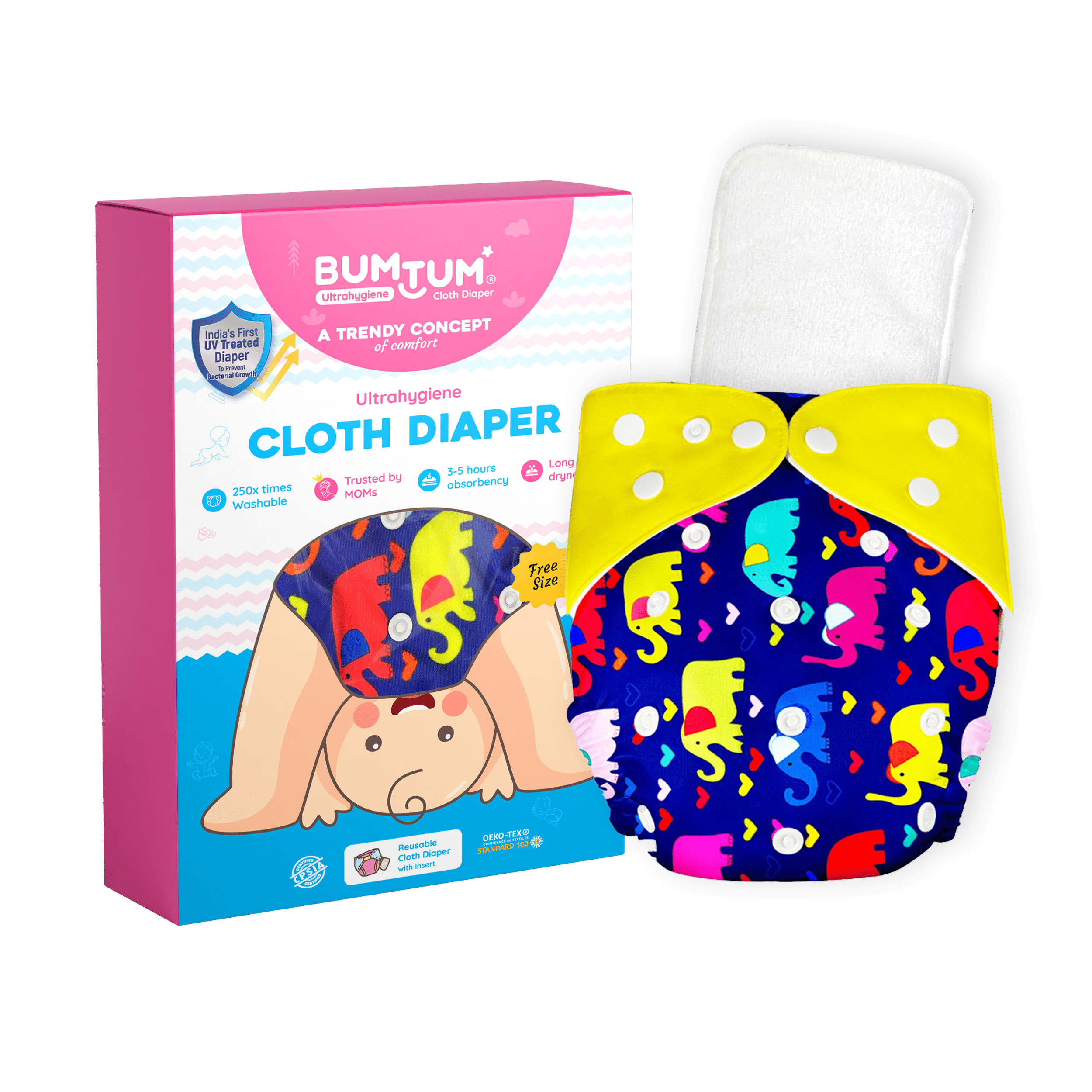 BUMTUM - Reusable Cloth Nappy With Insert ( Pack of 1 ) BUMTUM - Reusable Cloth Nappy With Insert ( Pack of 1 )