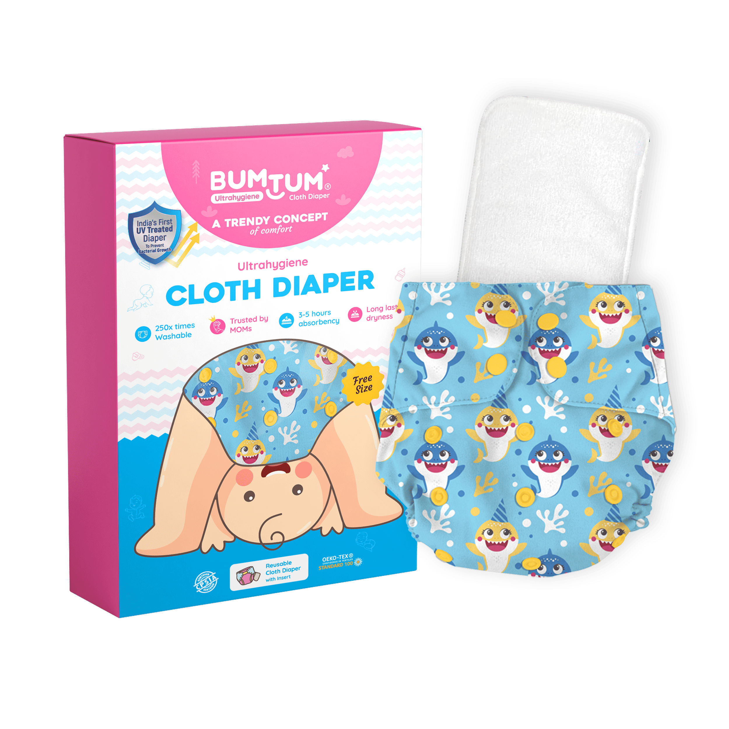     			BUMTUM - Reusable Cloth Nappy With Insert ( Pack of 1 )