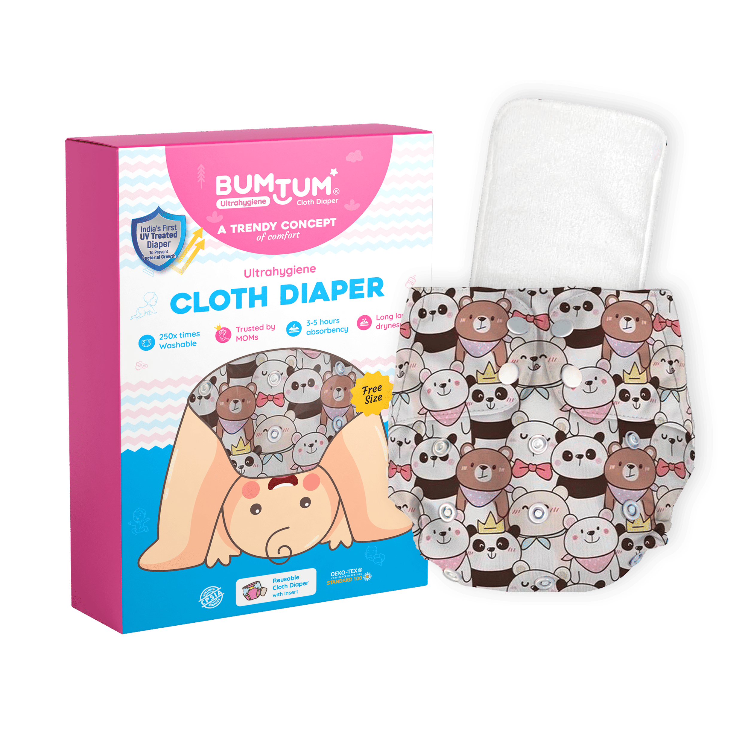 BUMTUM - Reusable Cloth Nappy With Insert ( Pack of 1 ) BUMTUM - Reusable Cloth Nappy With Insert ( Pack of 1 )