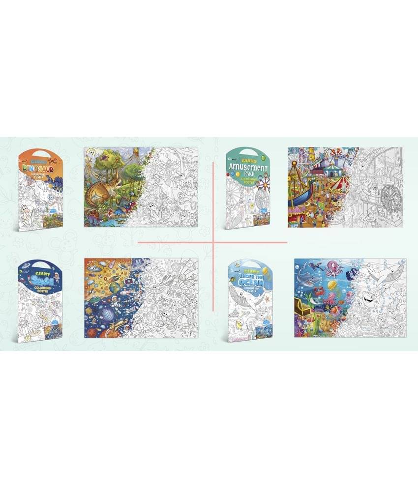 GIANT DINOSAUR COLOURING POSTER, GIANT AMUSEMENT PARK COLOURING POSTER, GIANT SPACE COLOURING POSTER and GIANT UNDER THE OCEAN COLOURING POSTER | Gift Pack of 4 Posters I best gift pack for siblings GIANT DINOSAUR COLOURING POSTER, GIANT AMUSEMENT PARK COLOURING POSTER, GIANT SPACE COLOURING POSTER and GIANT UNDER THE OCEAN COLOURING POSTER | Gift Pack of 4 Posters I best gift pack for siblings