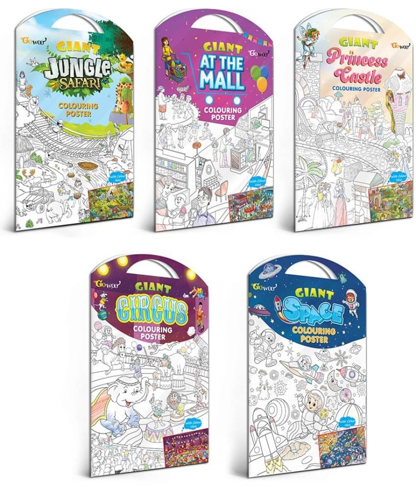 GIANT JUNGLE SAFARI COLOURING POSTER, GIANT AT THE MALL COLOURING POSTER, GIANT PRINCESS CASTLE COLOURING POSTER, GIANT CIRCUS COLOURING POSTER and GIANT SPACE COLOURING POSTER | Gift Pack of 5 Posters I best colouring kit for 10+ kids GIANT JUNGLE SAFARI COLOURING POSTER, GIANT AT THE MALL COLOURING POSTER, GIANT PRINCESS CASTLE COLOURING POSTER, GIANT CIRCUS COLOURING POSTER and GIANT SPACE COLOURING POSTER | Gift Pack of 5 Posters I best colouring kit for 10+ kids