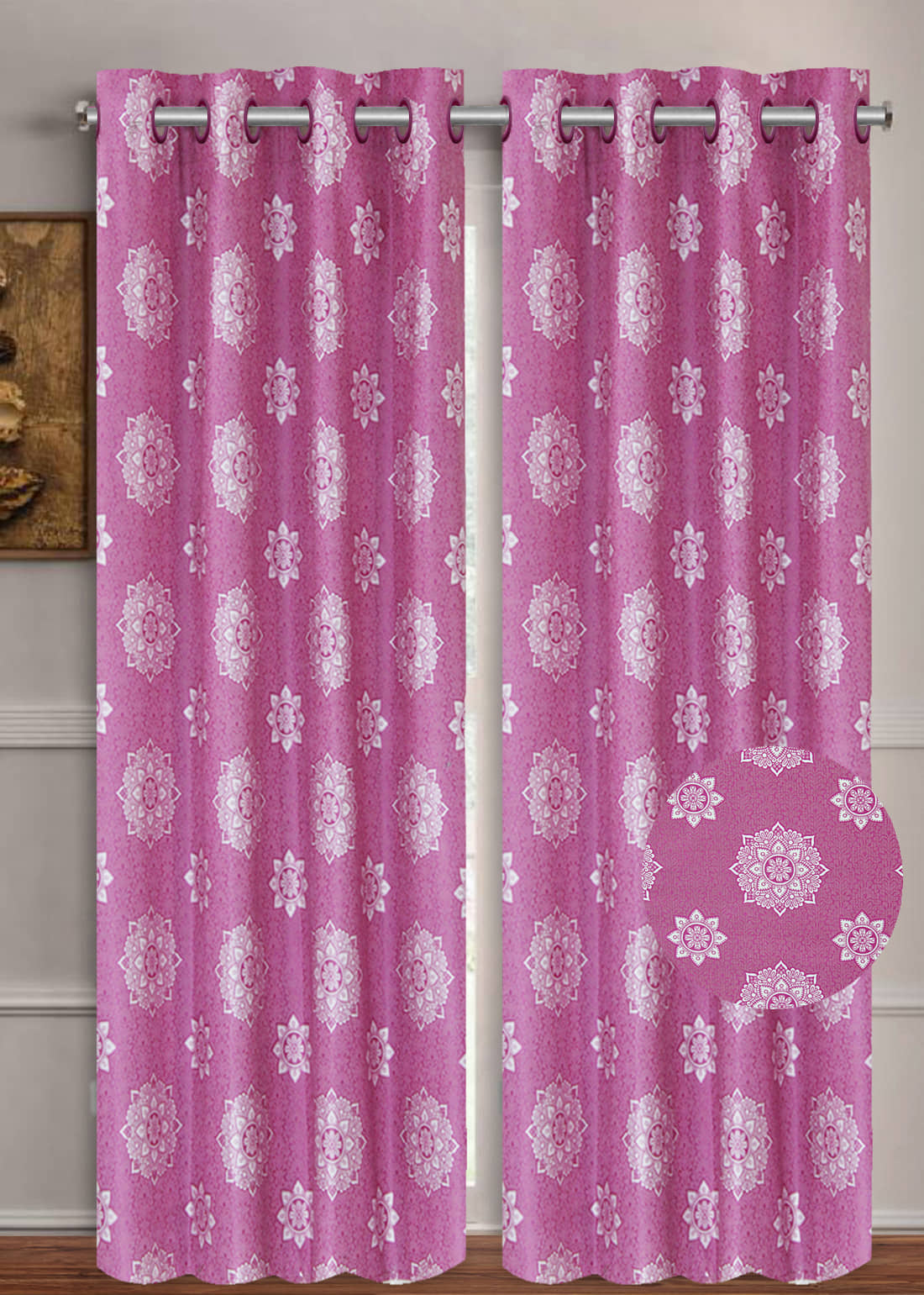 Home Candy Ethnic Semi-Transparent Eyelet Curtain 5 ft ( Pack of 2 ) - Pink
