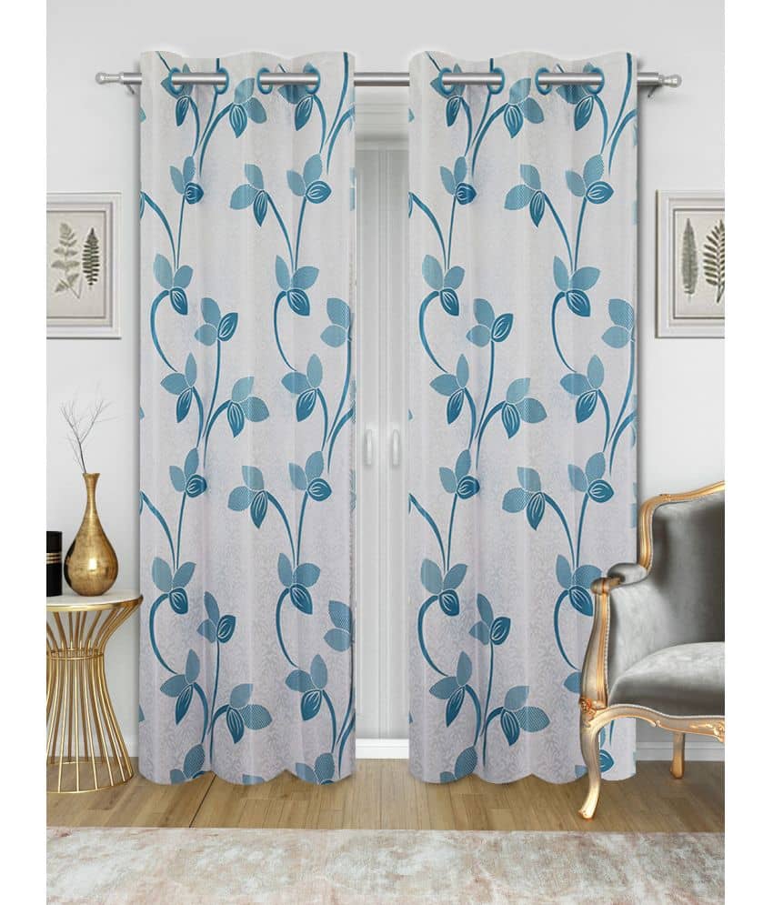 Home Candy Floral Semi-Transparent Eyelet Curtain 7 ft ( Pack of 2 ) - Blue