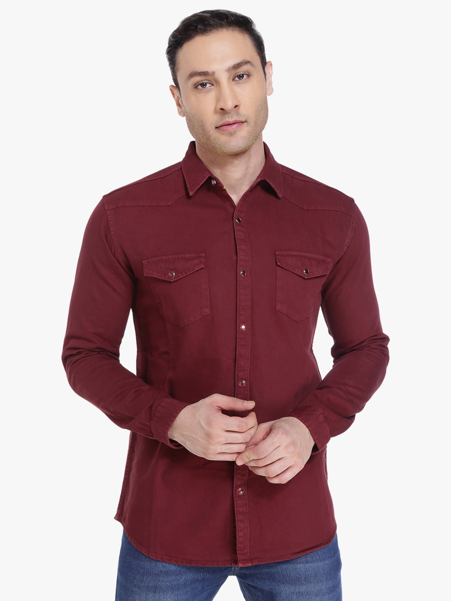 Kuons Avenue - Burgundy Denim Slim Fit Men's Casual Shirt ( Pack of 1 )