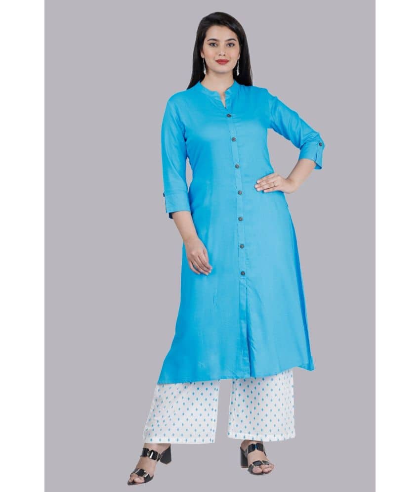 MAUKA - Blue Front Slit Rayon Women's Stitched Salwar Suit ( Pack of 1 )