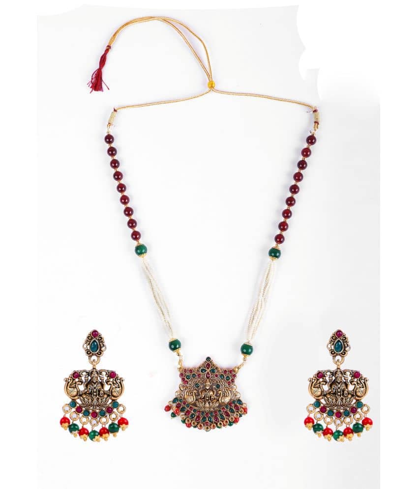 PUJVI - Maroon Alloy Necklace Set ( Pack of 1 )
