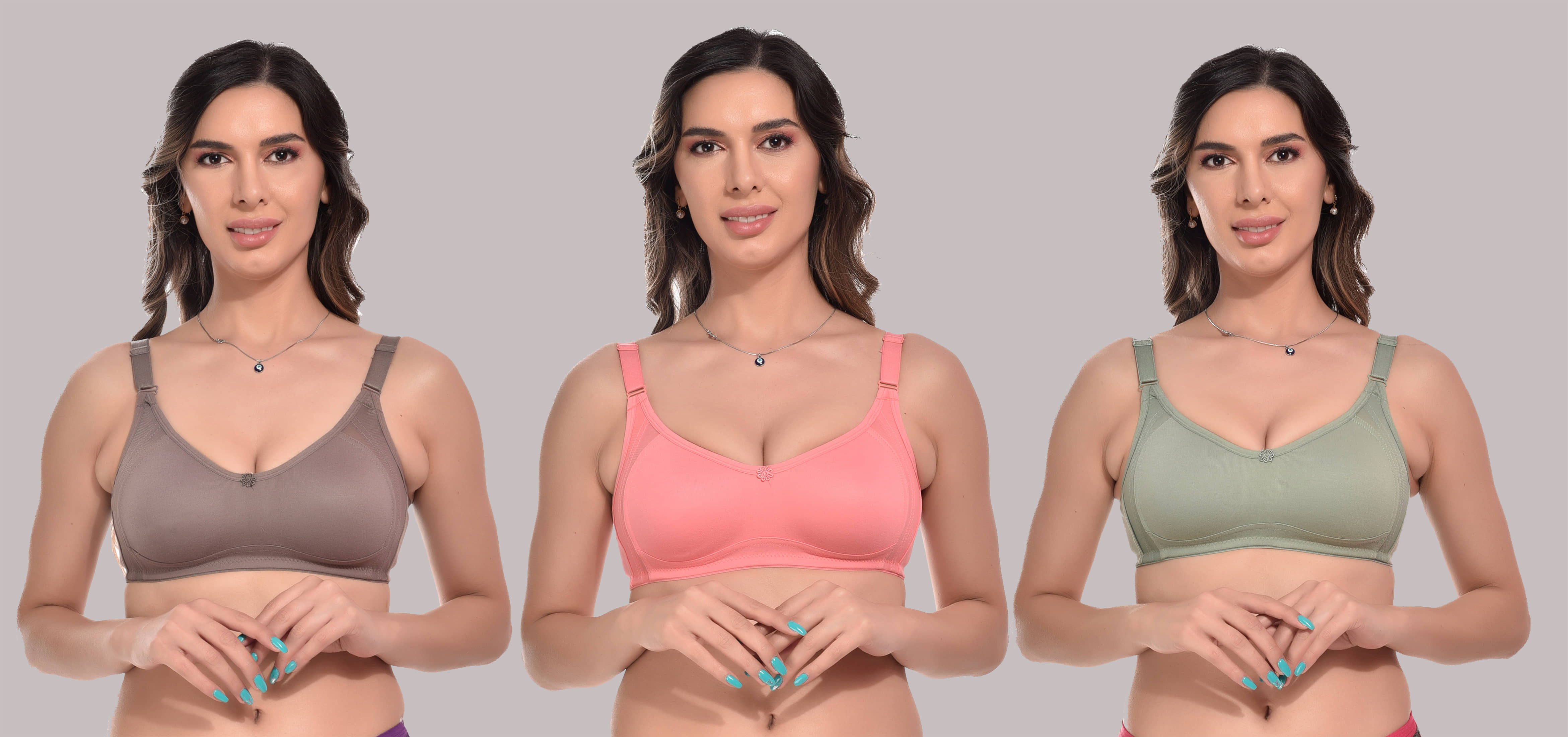 Viral Girl Pack of 3 Cotton Lightly Padded Women's Everyday Bra ( Brown )
