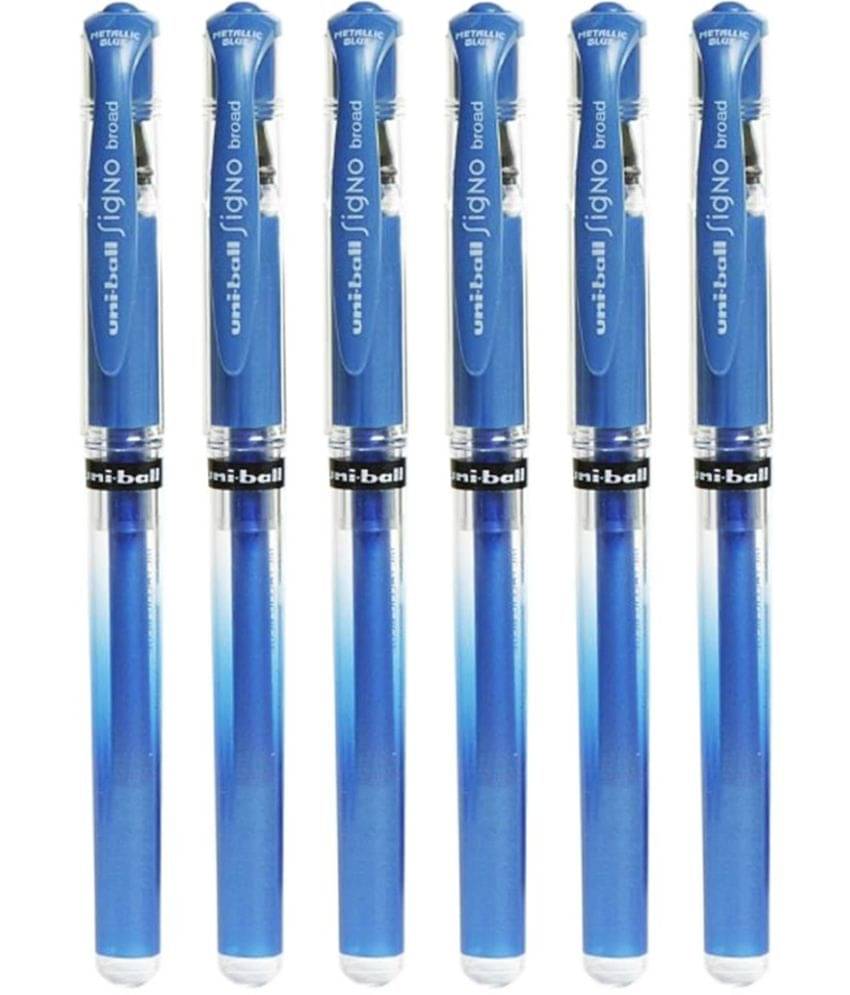     			uni-ball UM 153 Signo Broad Gel Pen (1.0mm, Blue Body, Metallic Blue Ink, Pack of 6)