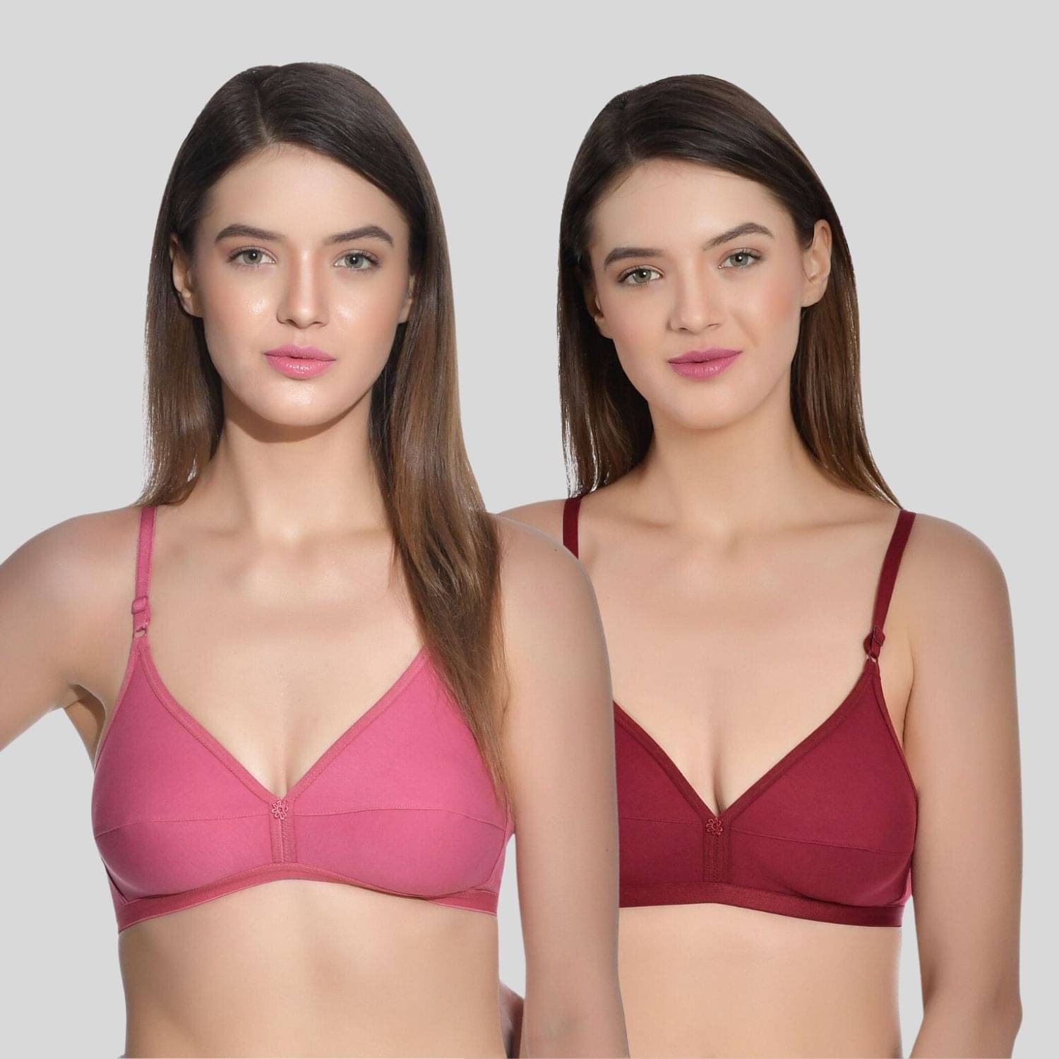 AIMLY Pack of 2 Cotton Non Padded Women's T-Shirt Bra ( Maroon )     			AIMLY Pack of 2 Cotton Non Padded Women's T-Shirt Bra ( Maroon )