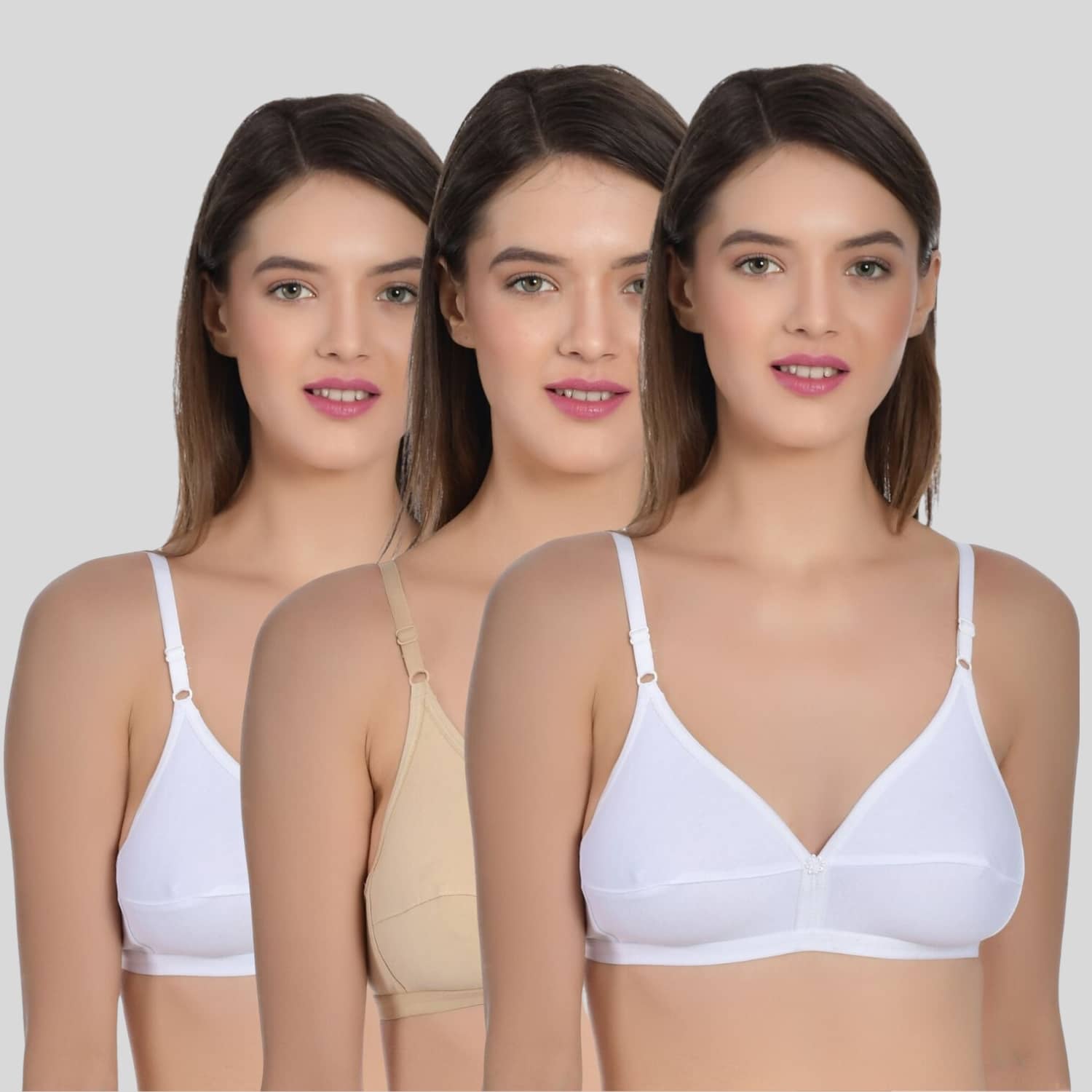 AIMLY Pack of 3 Cotton Non Padded Women's T-Shirt Bra ( Beige )