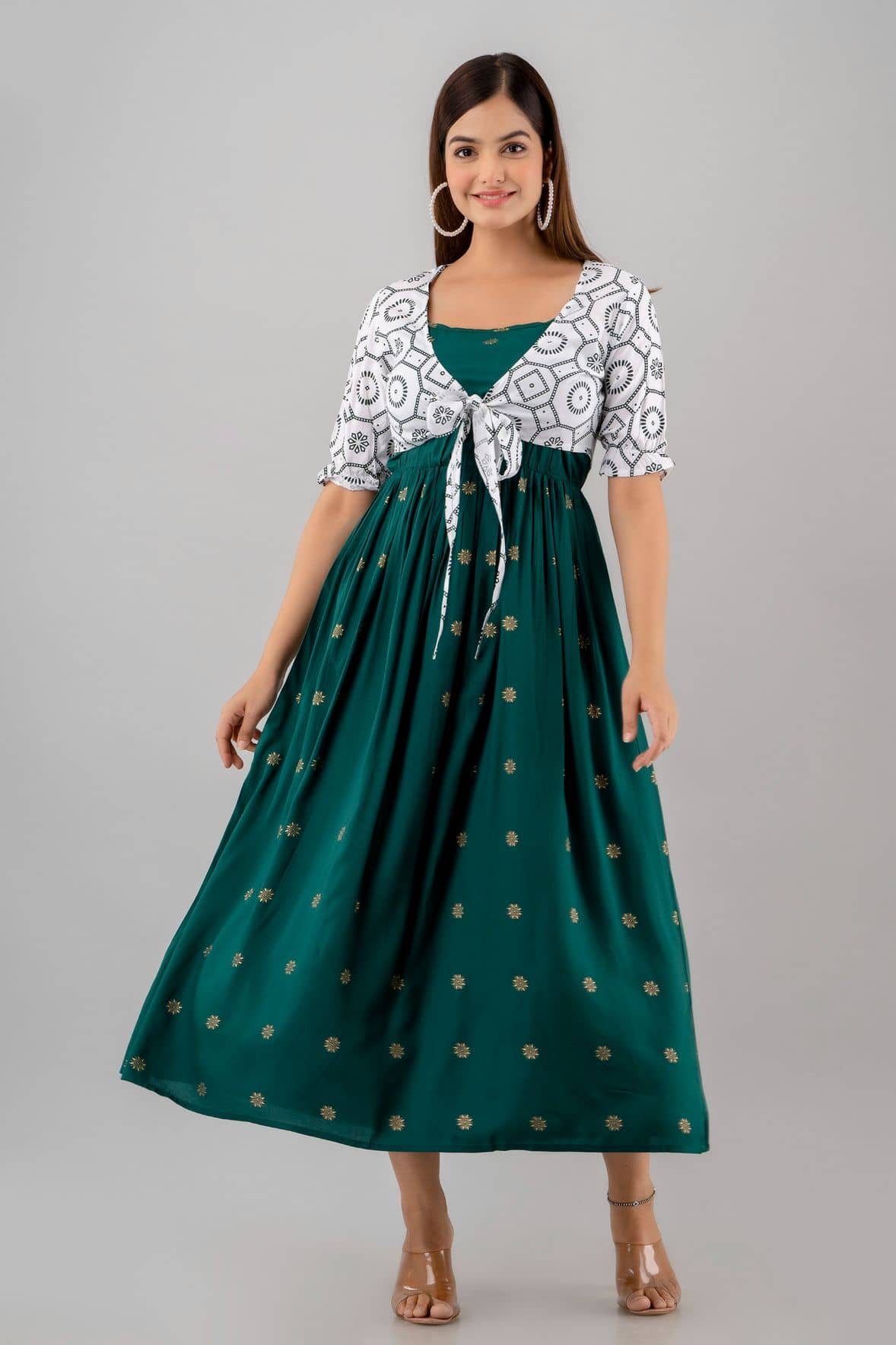 FABRR - Green Rayon Women's Jacket Style Kurti ( Pack of 1 ) - Kurtis, Tunics | Buy online on ZillyBuy