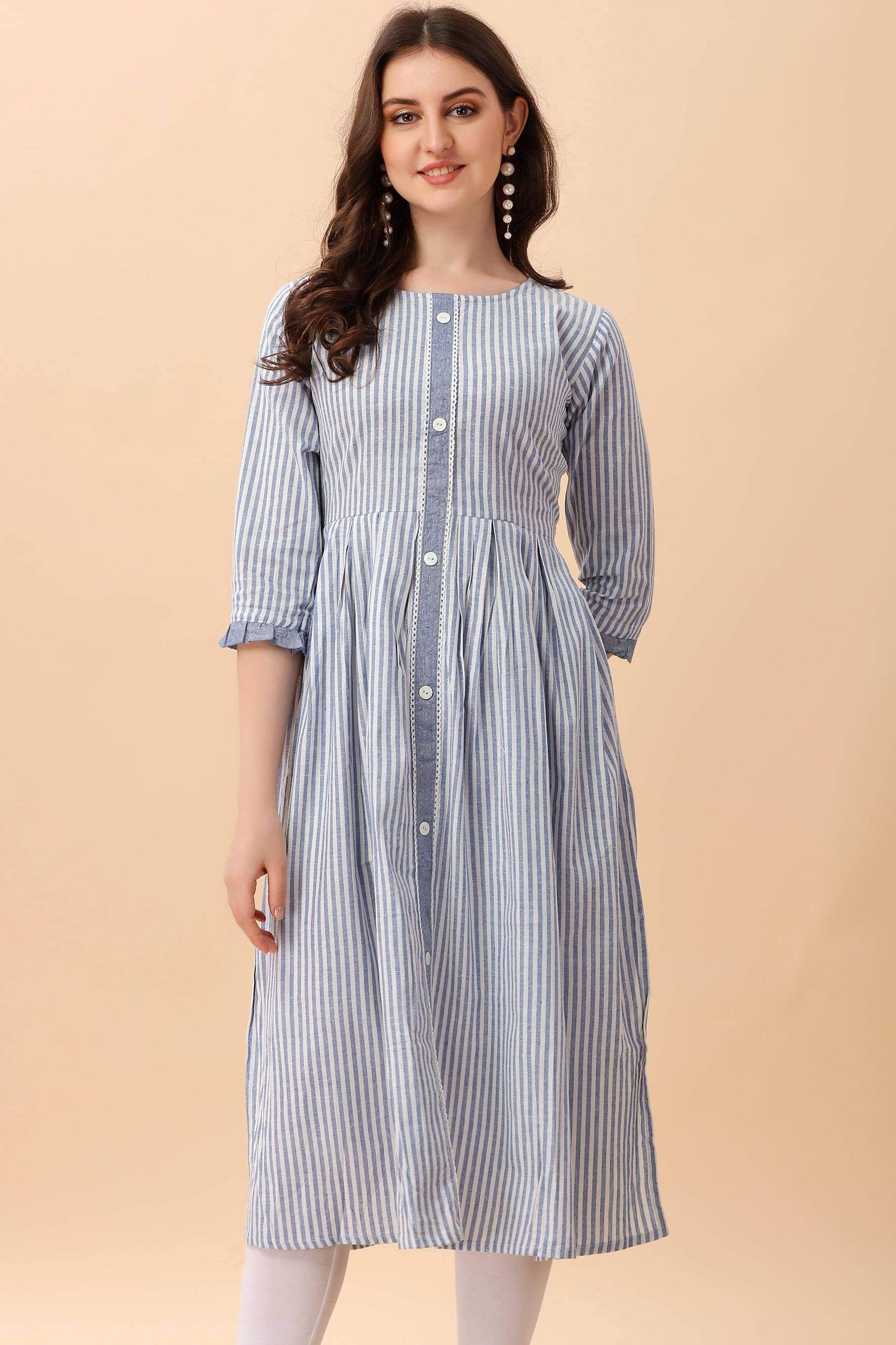 Glomee - Blue Cotton Women's A-line Kurti ( Pack of 1 ) Glomee - Blue Cotton Women's A-line Kurti ( Pack of 1 )