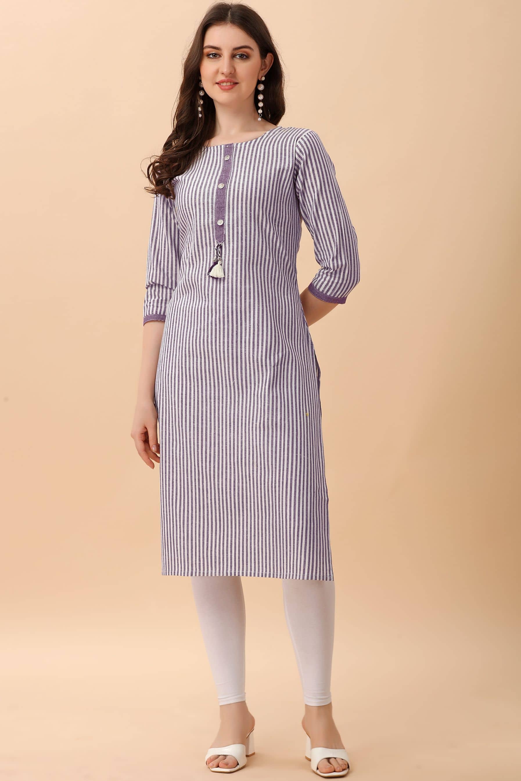 Glomee - Purple Cotton Women's Straight Kurti ( Pack of 1 ) - Kurtis, Tunics | Buy online on ZillyBuy