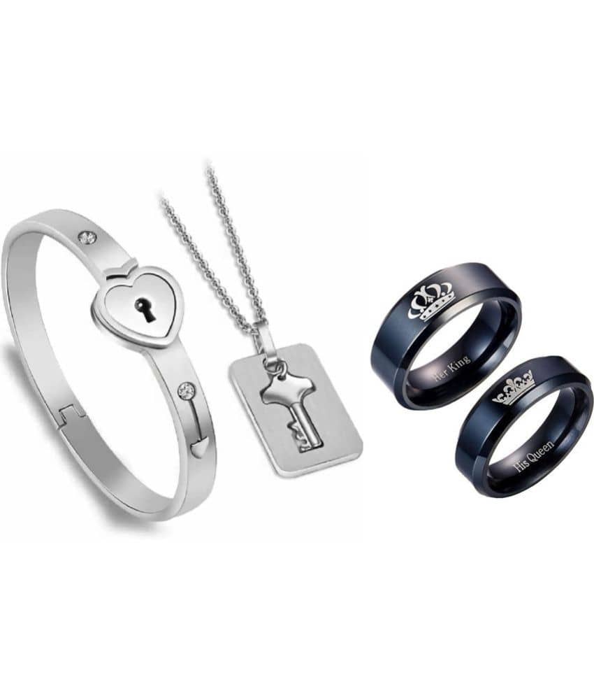 HEER COLLECTION - Silver Couple Ring ( Pack of 4 )