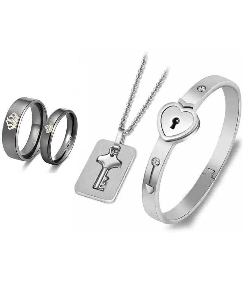     			HEER COLLECTION - Silver Couple Ring ( Pack of 4 )