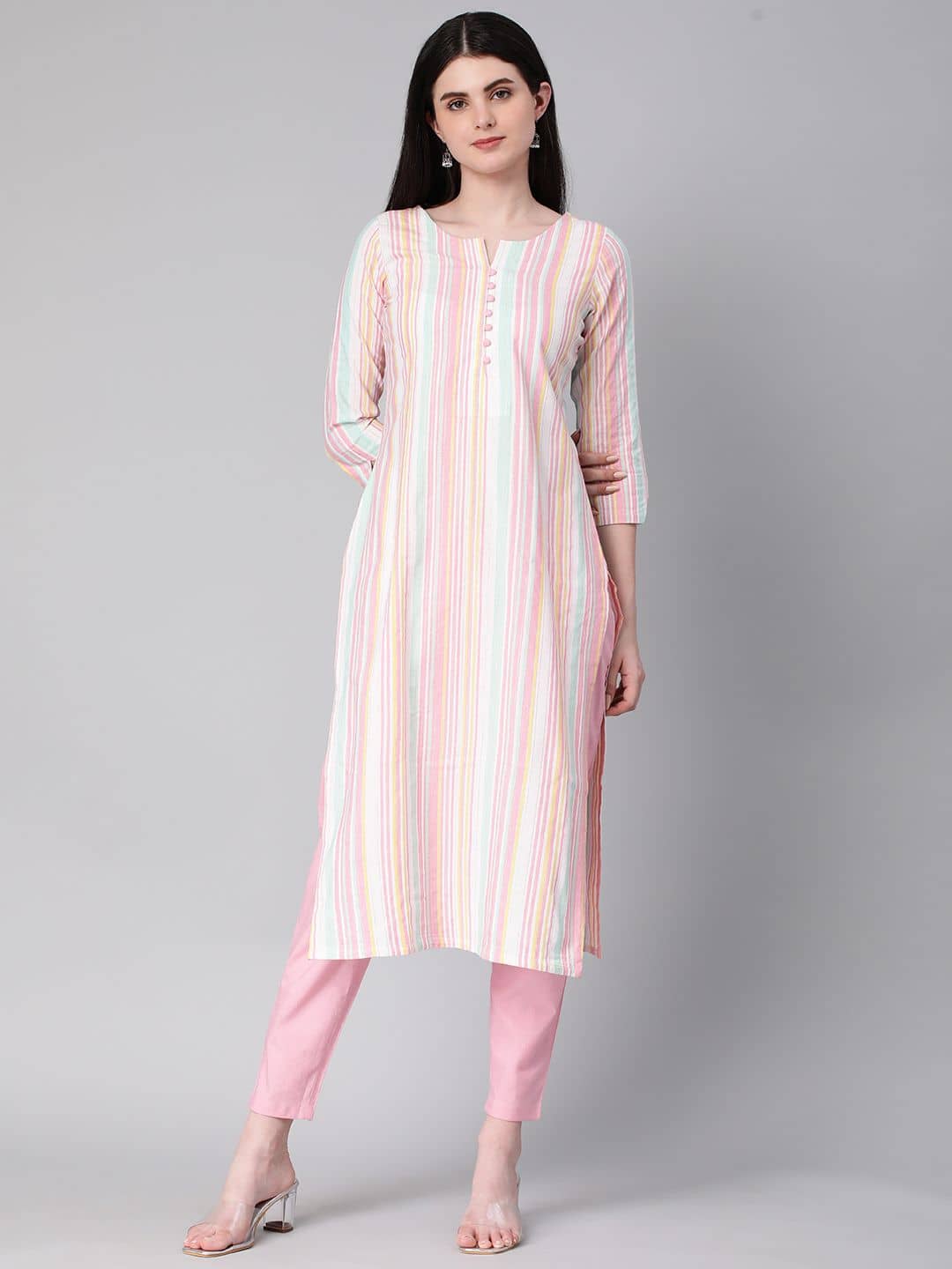 Hritika - Pink Straight Cotton Blend Women's Stitched Salwar Suit ( Pack of 1 )