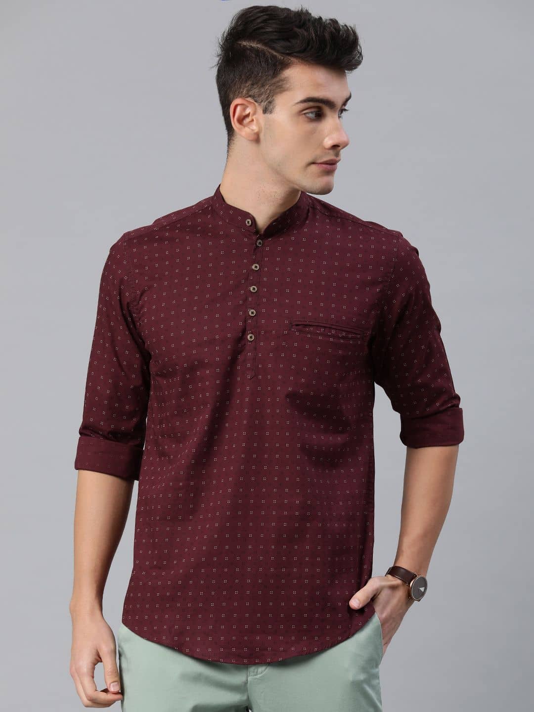Men Maroon Slim Fit Printed Ethnic Kurta - Kurtas & Kurta Sets | Buy online on ZillyBuy