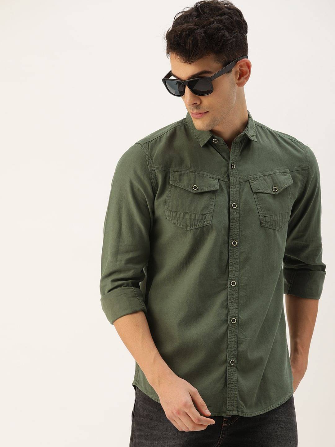     			IVOC - Olive 100% Cotton Slim Fit Men's Casual Shirt ( Pack of 1 )