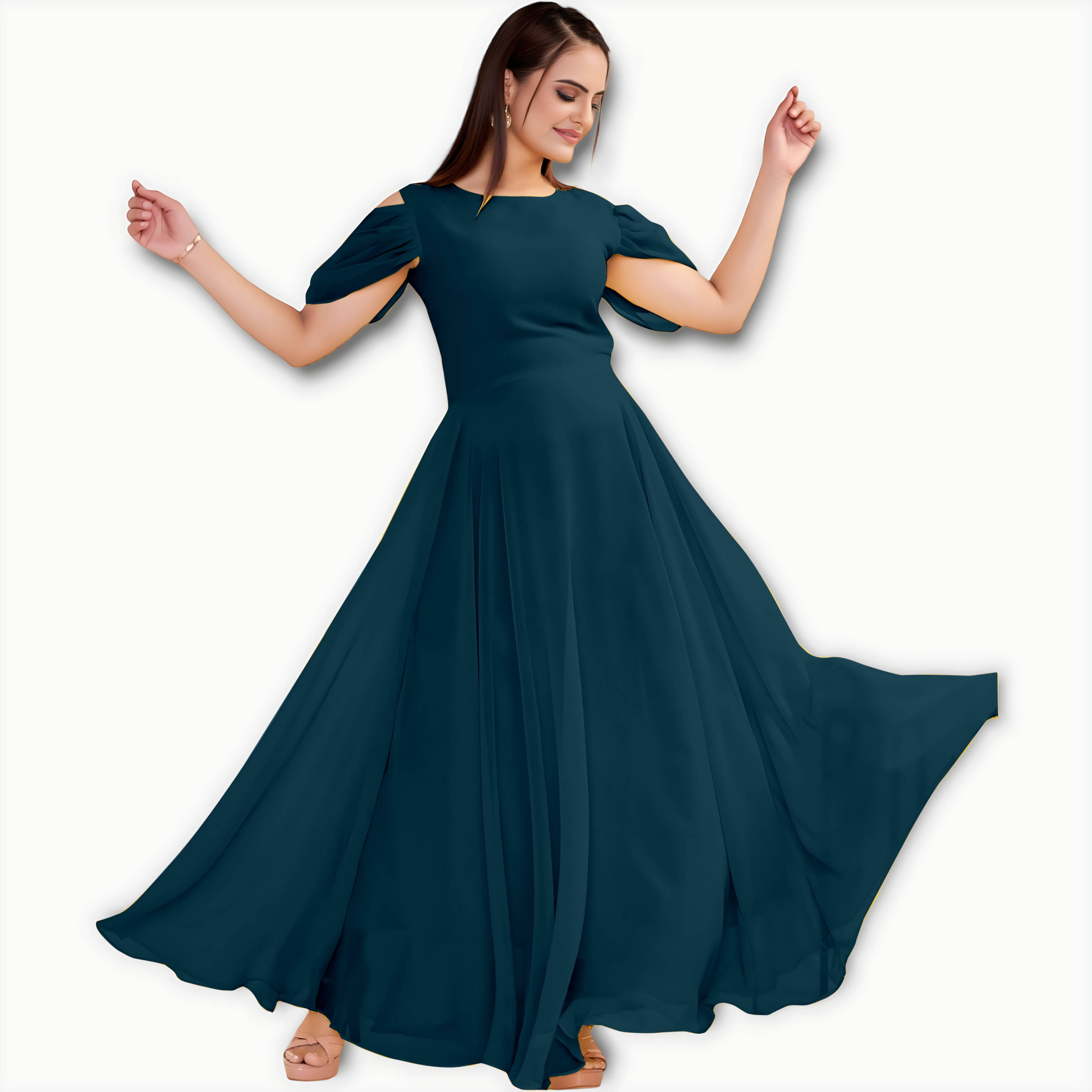     			JASH CREATION Women Georgette Solid Gown ( Blue )