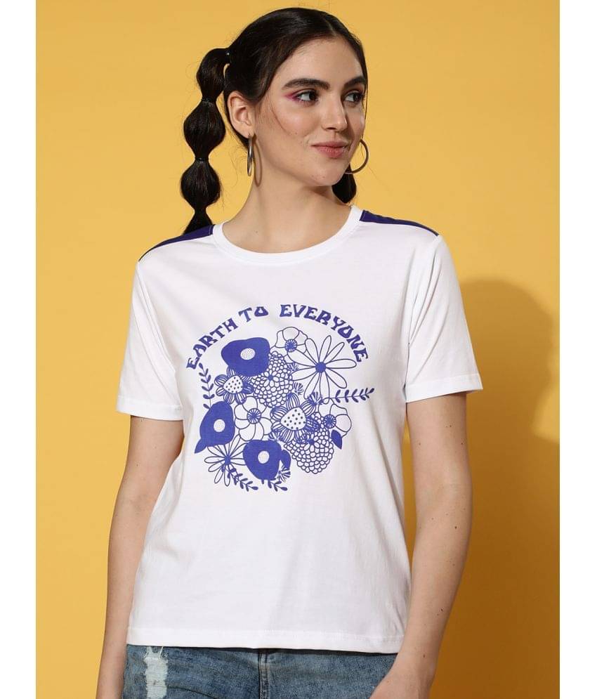 JUNEBERRY Women Cotton Printed Oversized Fit Round Neck T-Shirt ( White ) JUNEBERRY Women Cotton Printed Oversized Fit Round Neck T-Shirt ( White )