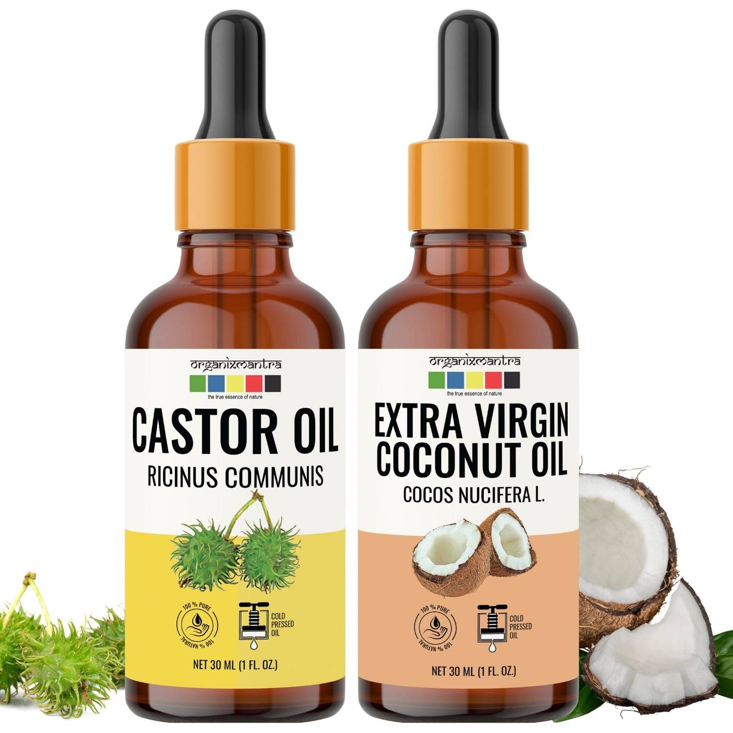 Organix Mantra Extra Virgin Coconut Oil, Castor Oil, Cold Pressed Organic Oil, 30ML x 2     			Organix Mantra Extra Virgin Coconut Oil, Castor Oil, Cold Pressed Organic Oil, 30ML x 2