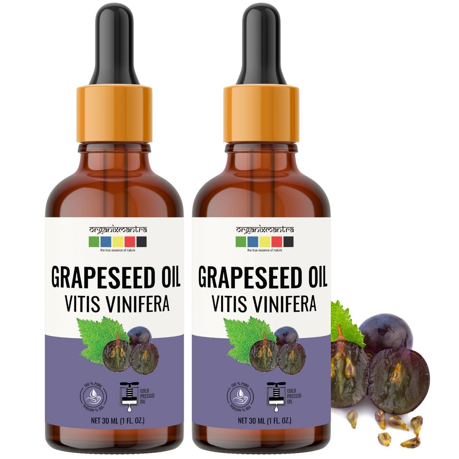 Organix Mantra Grapeseed Oil, Cold Pressed Organic Oil, 30ML x 2 Organix Mantra Grapeseed Oil, Cold Pressed Organic Oil, 30ML x 2