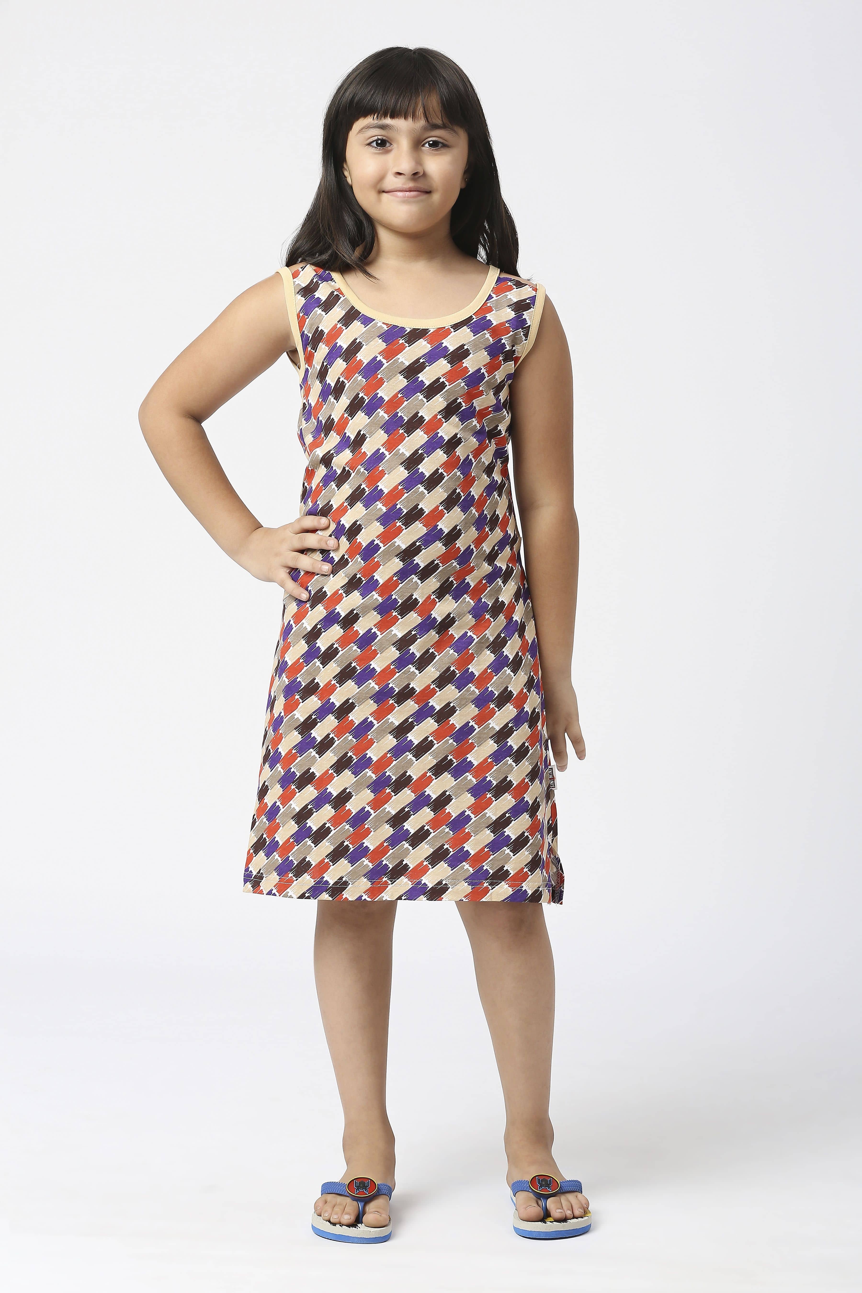 Sini Mini Cotton Shift Dress For Girls ( Pack of 1 , Beige )