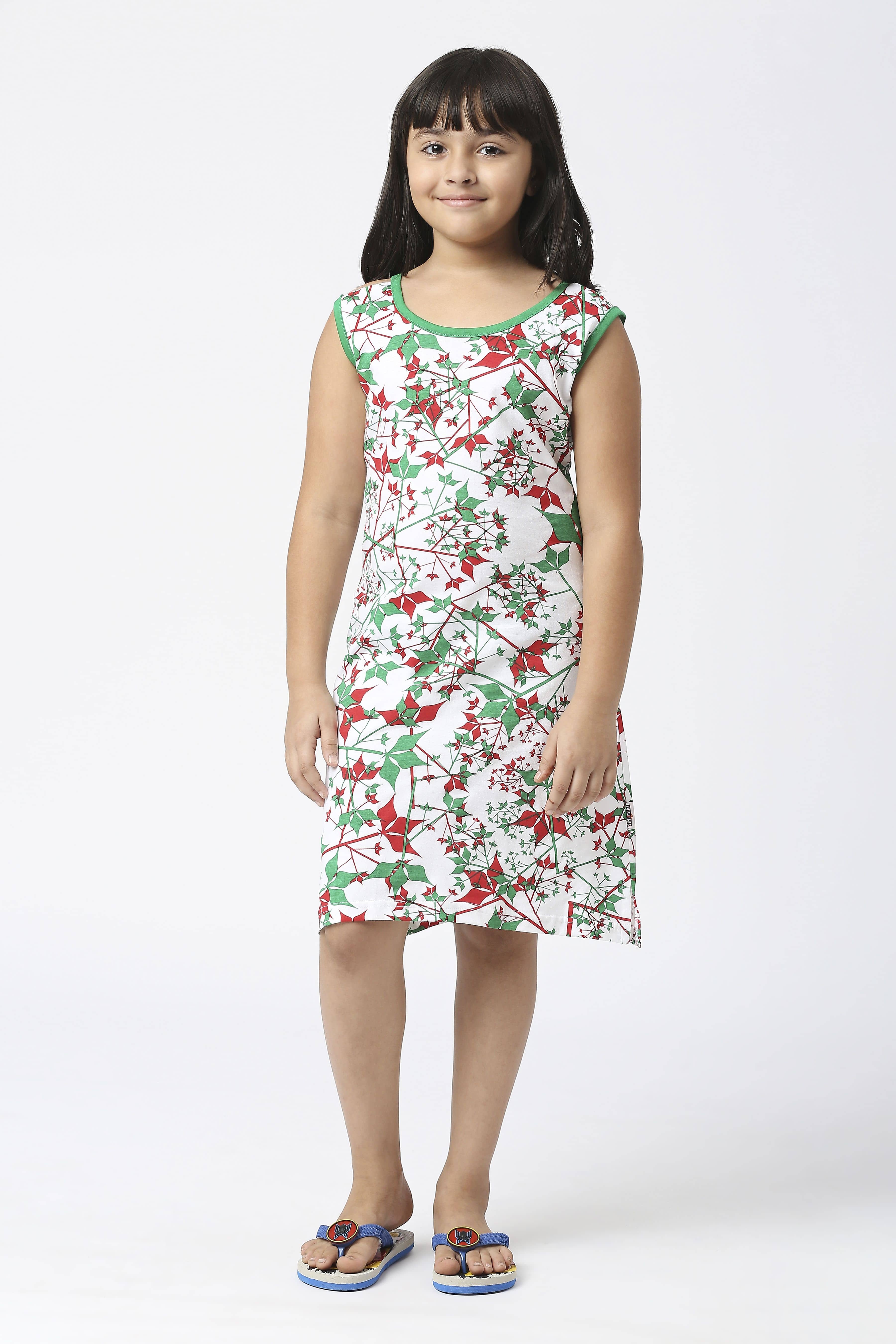 Sini Mini Cotton A-line Dress For Girls ( Pack of 1 , Green )