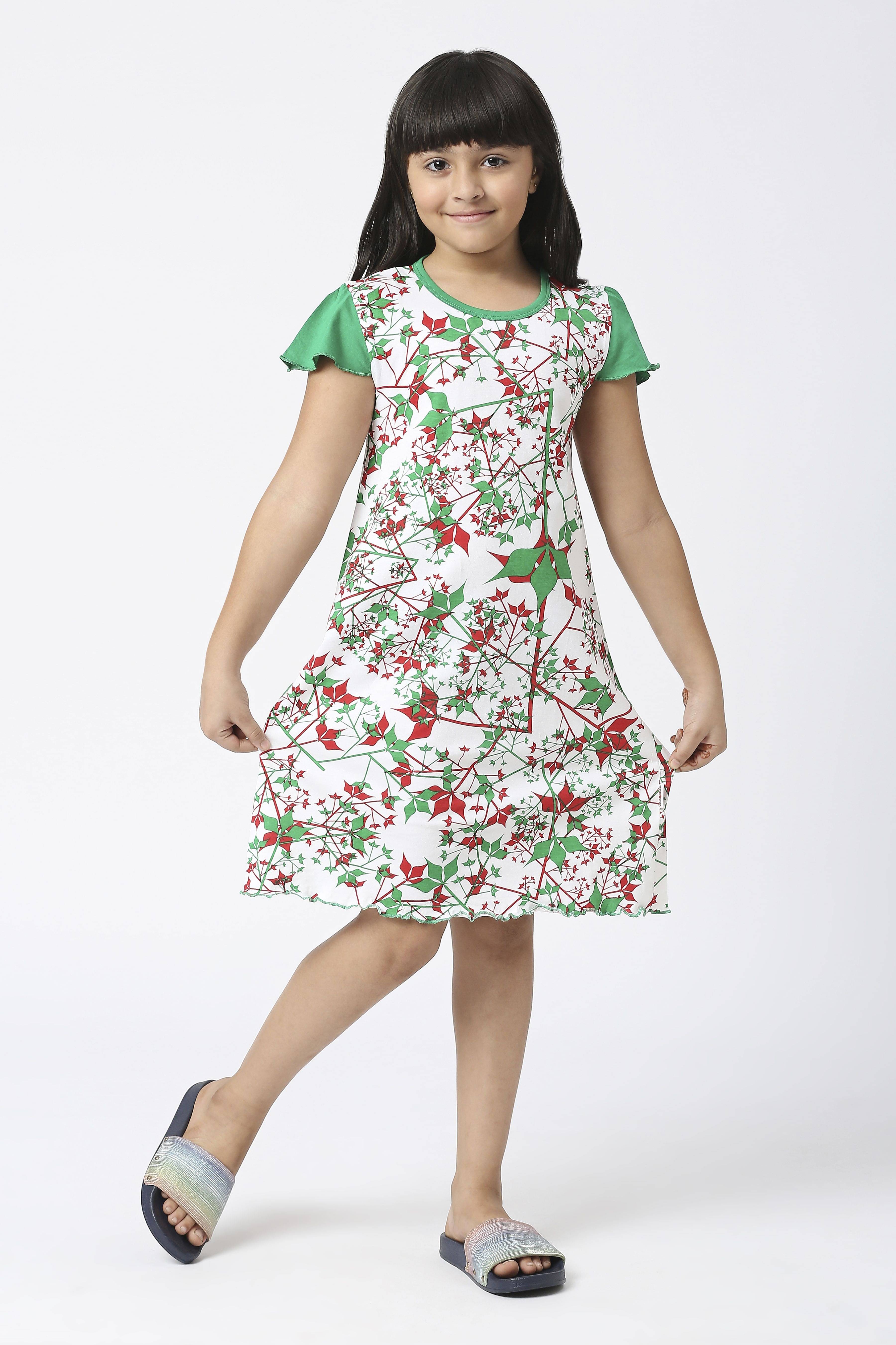     			Sini Mini Cotton Shift Dress For Girls ( Pack of 1 , Green )