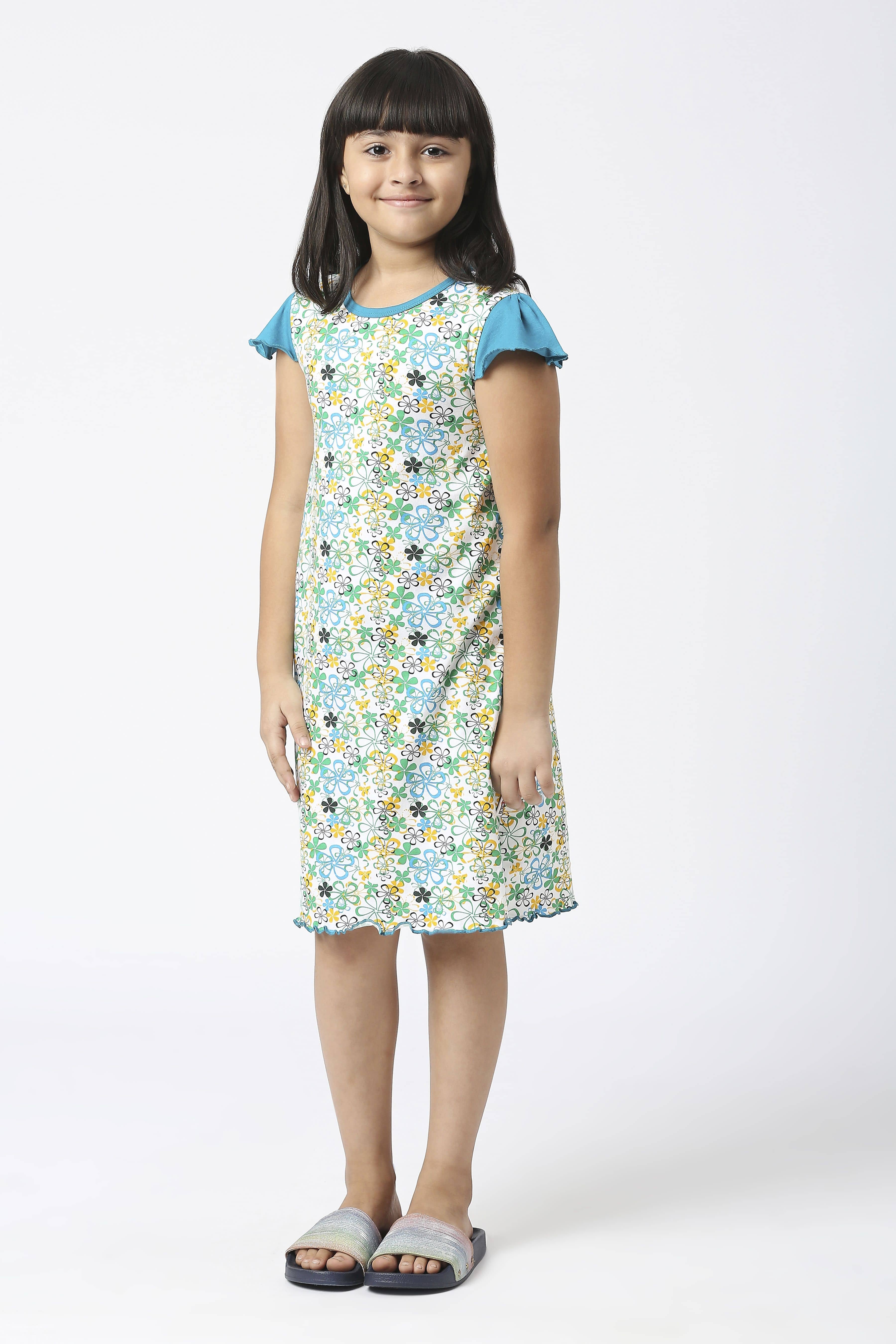 Sini Mini Cotton A-line Dress For Girls ( Pack of 1 , Multicolor )
