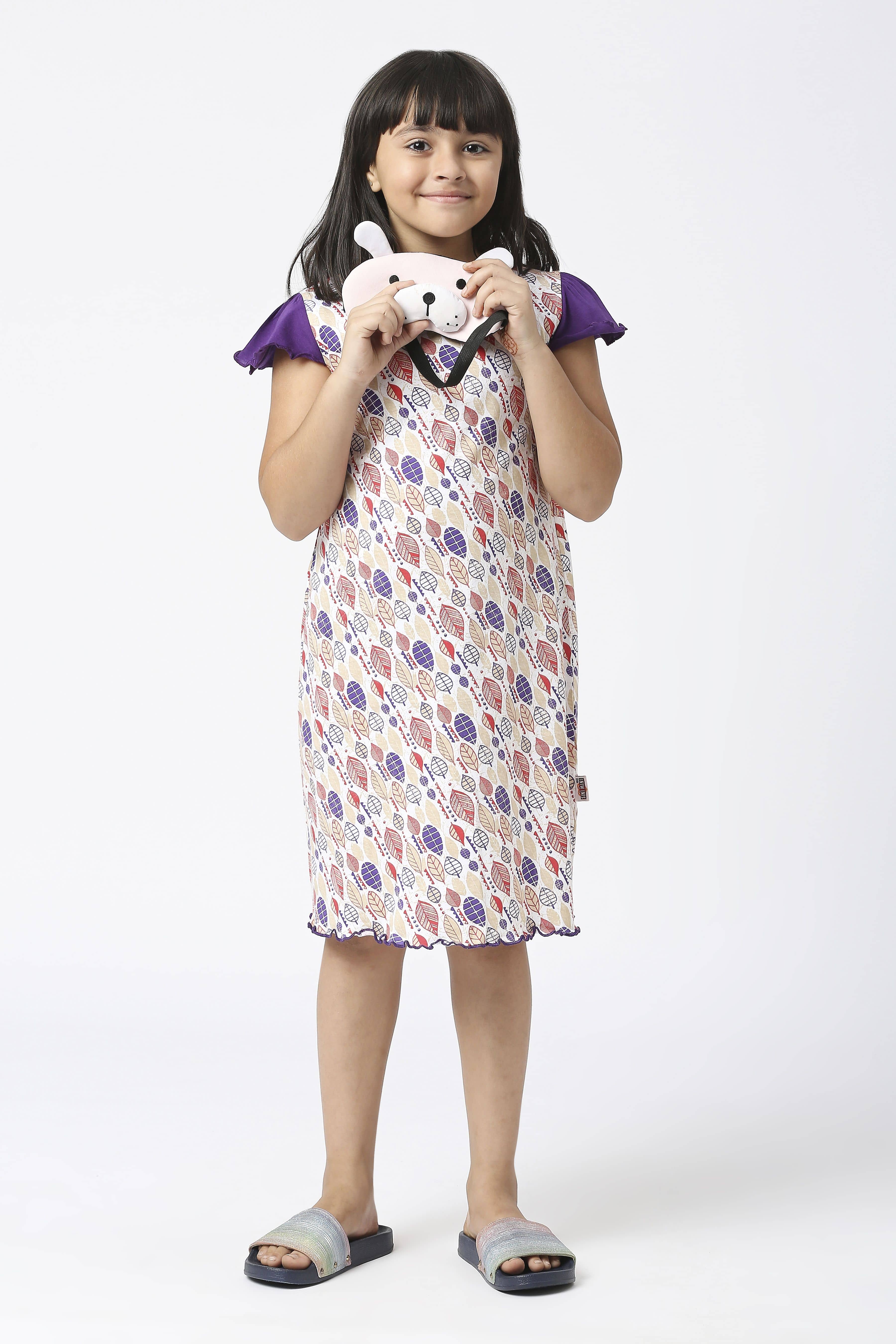 Sini Mini Cotton A-line Dress For Girls ( Pack of 1 , Purple )