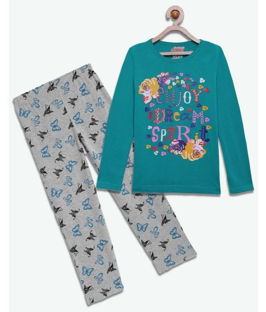     			Sini Mini Pack of 1 Girls Cotton Top With Pajama ( Sea Green )