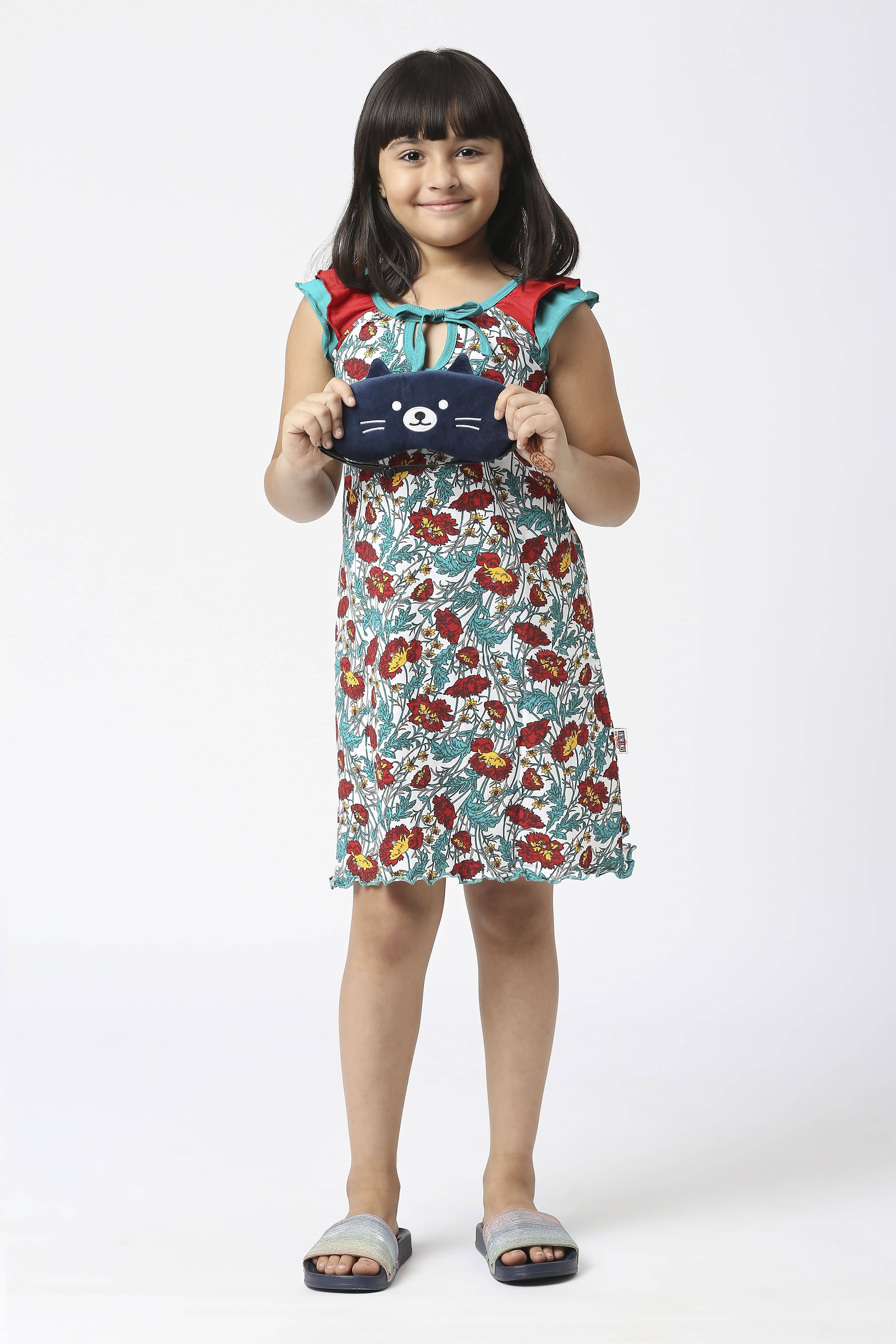 Sini Mini Cotton A-line Dress For Girls ( Pack of 1 , White )
