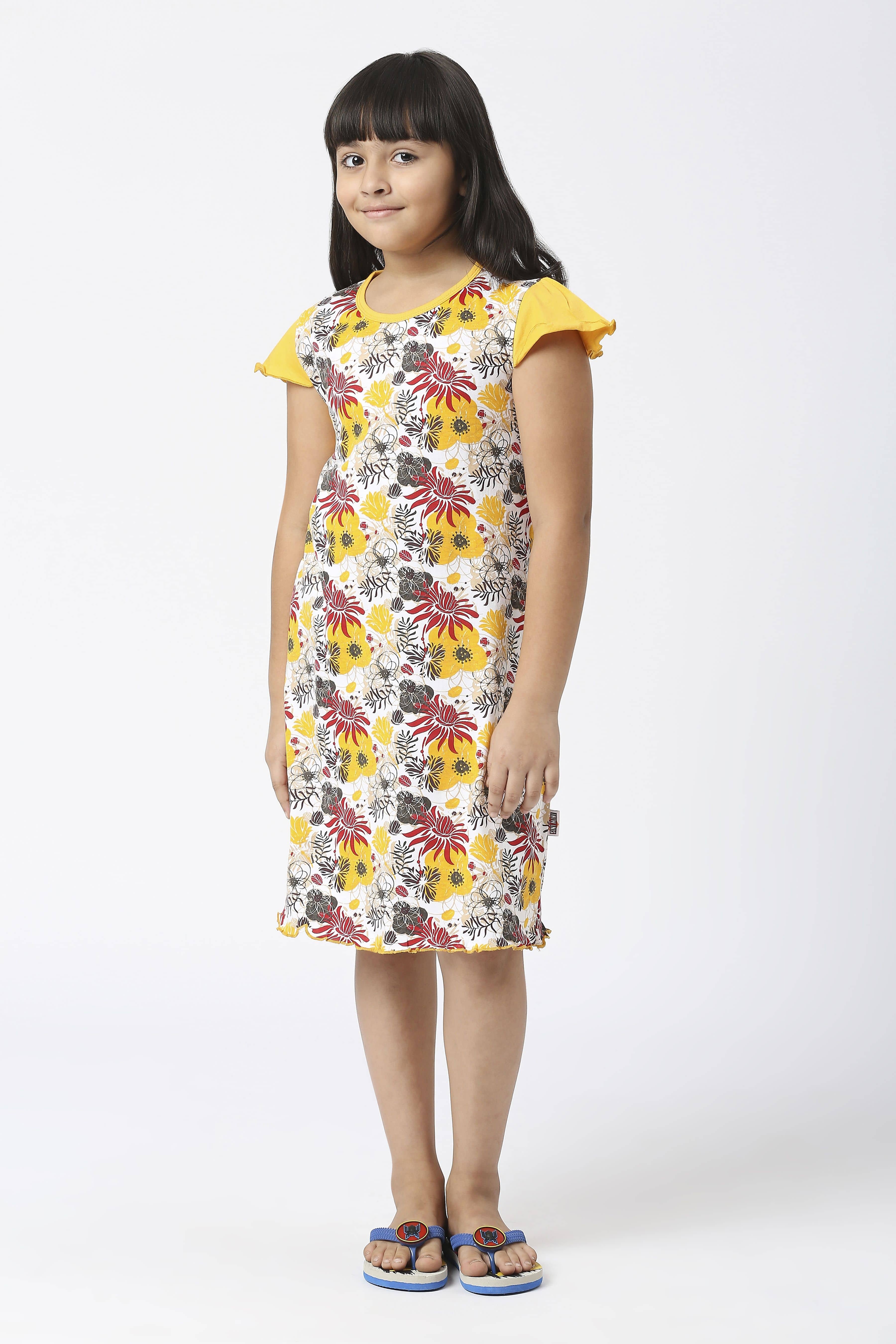 Sini Mini Cotton A-line Dress For Girls ( Pack of 1 , Yellow )