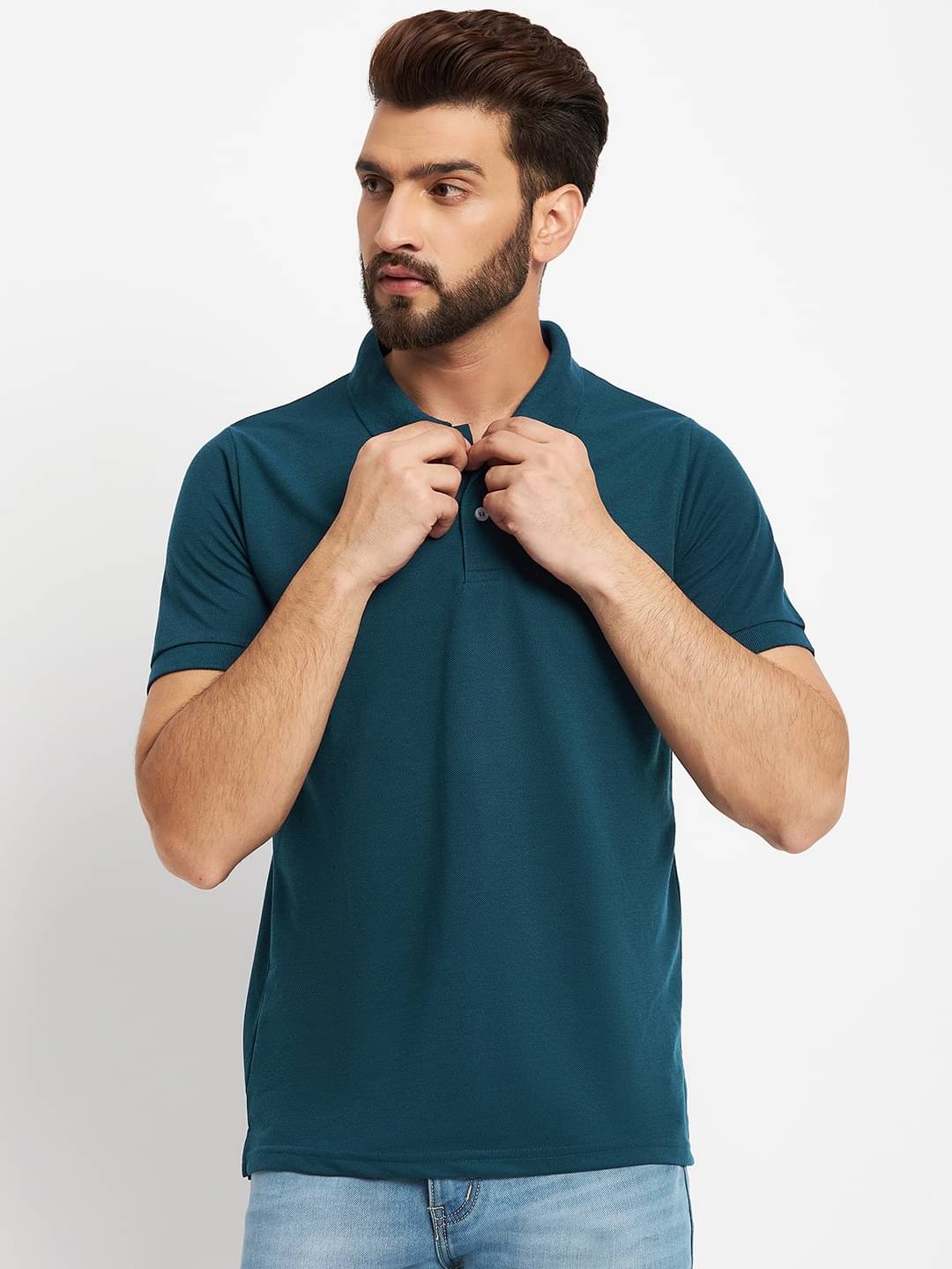     			VERO AMORE Pack of 1 Cotton Blend Regular Fit Solid Half Sleeves Men's Polo T Shirt ( Blue )