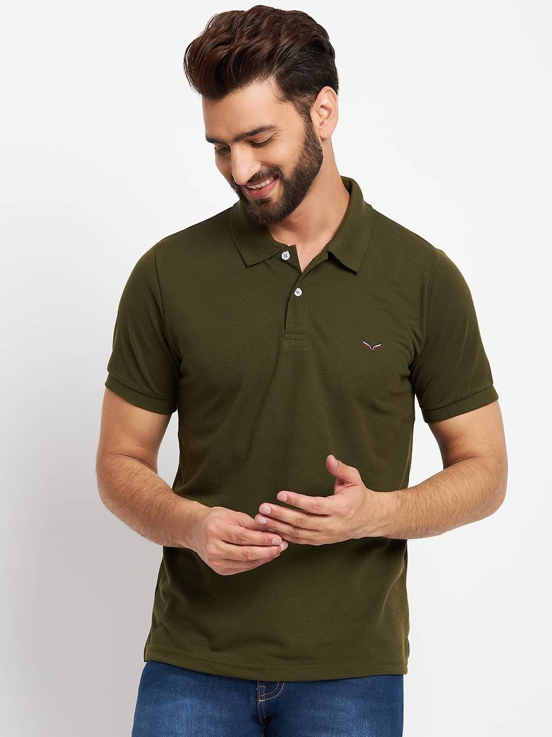 VERO AMORE Pack of 1 Cotton Blend Regular Fit Solid Half Sleeves Men's Polo T Shirt ( Olive )     			VERO AMORE Pack of 1 Cotton Blend Regular Fit Solid Half Sleeves Men's Polo T Shirt ( Olive )