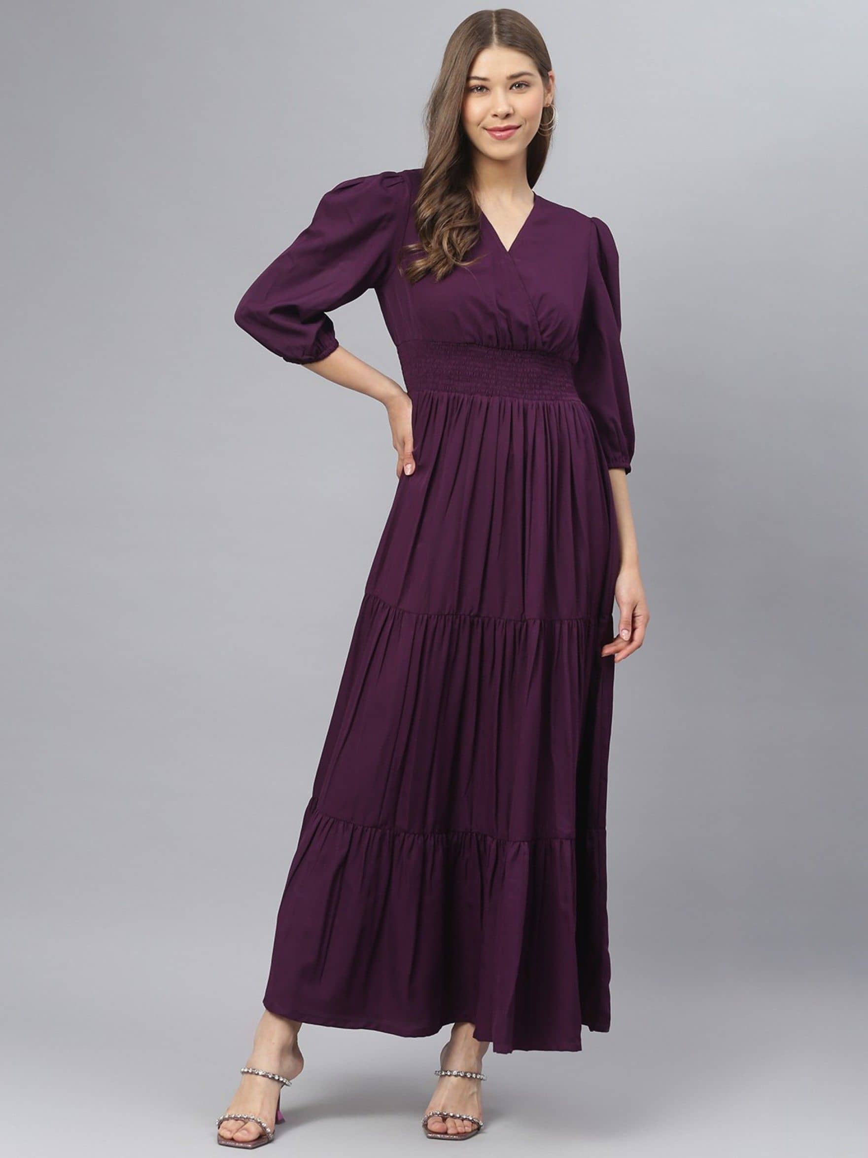 Vastanienterprise Women Rayon Solid Gown ( Mauve )