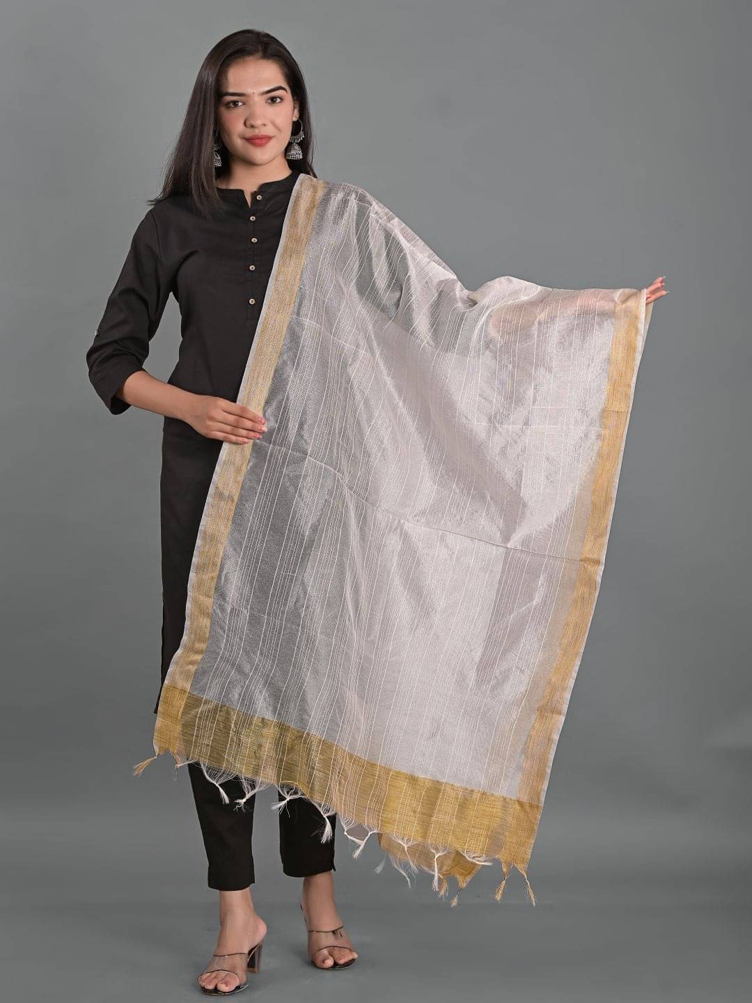     			Apratim - Grey Chanderi Women's Dupatta - ( Pack of 1 )