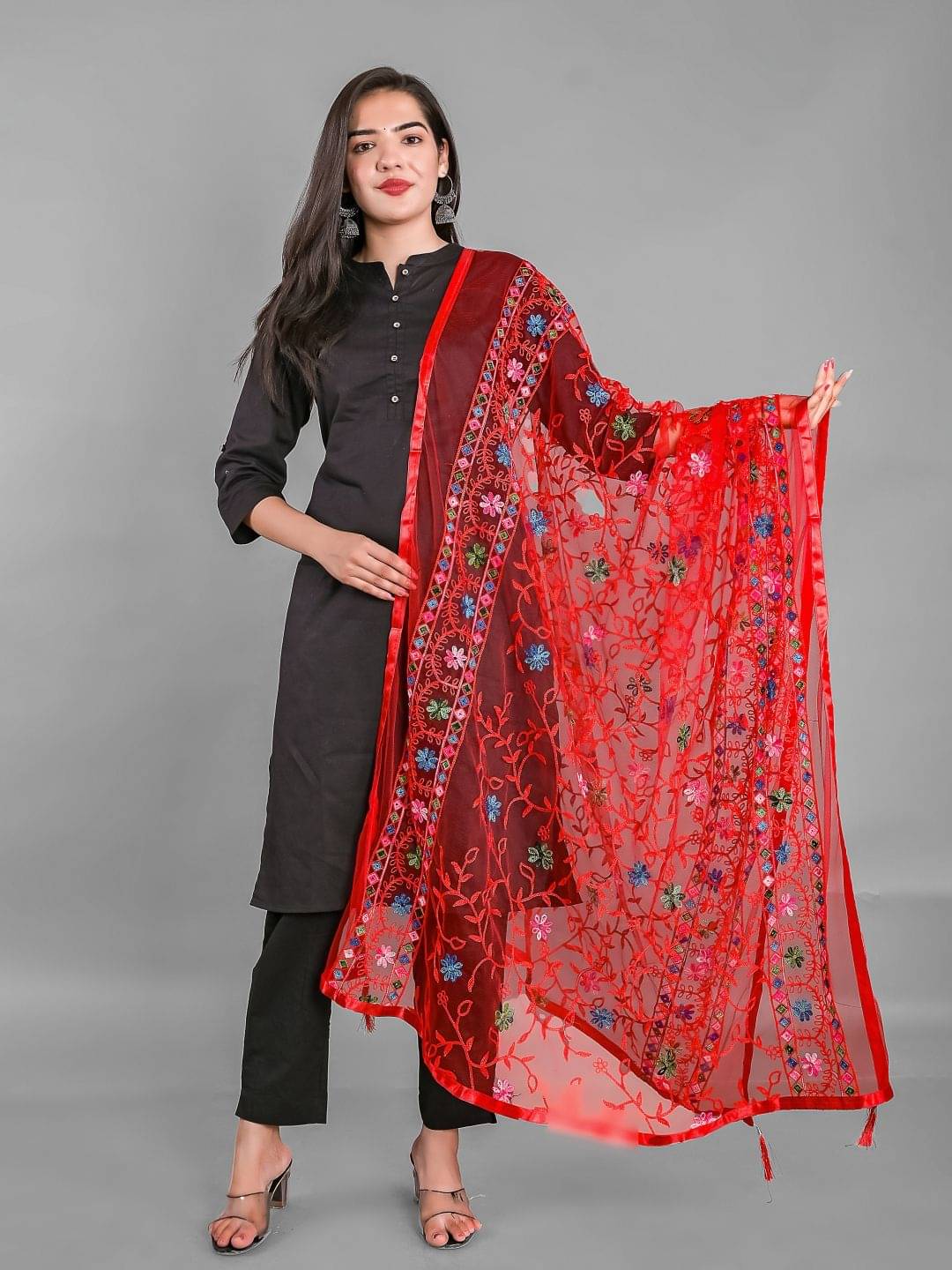 Apratim - Red Net Women's Dupatta - ( Pack of 1 )     			Apratim - Red Net Women's Dupatta - ( Pack of 1 )