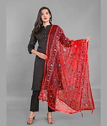 Apratim - Red Net Women's Dupatta - ( Pack of 1 )