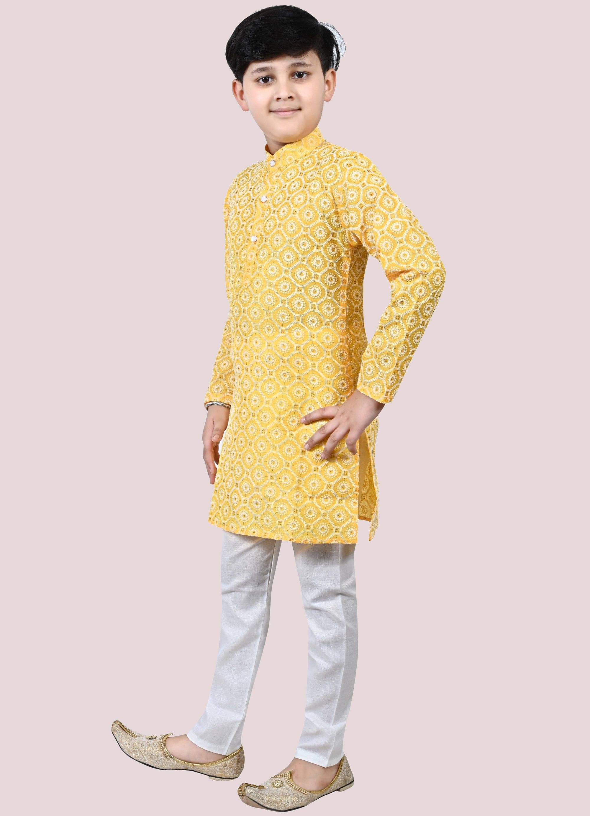     			Arshia Fashions Boys Cotton Blend Ethnic - Pattern Kurta Pant Set ( Yellow , Pack of 1 )